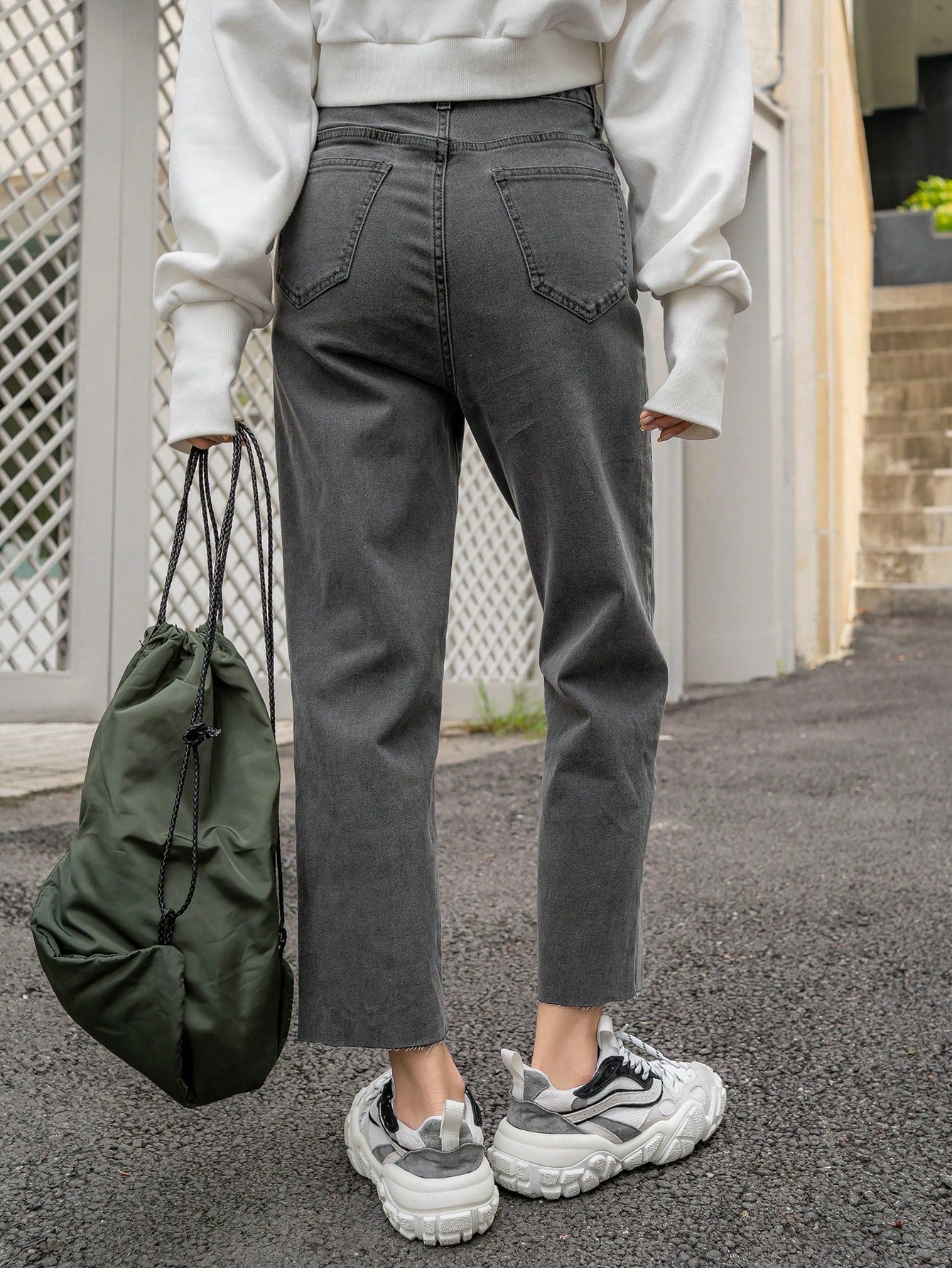 Buy SHEIN DAZY Kpop High Waist Slant Pockets Straight Leg Jeans in Pakistan