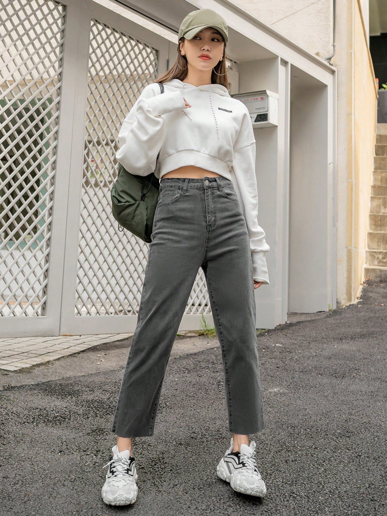 Buy SHEIN DAZY Kpop High Waist Slant Pockets Straight Leg Jeans in Pakistan