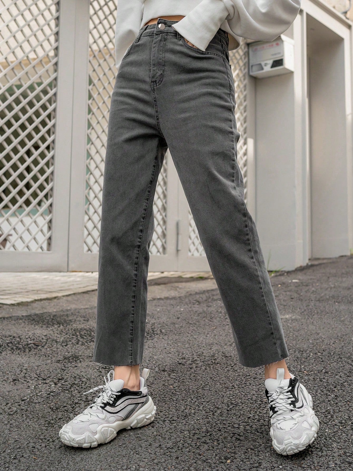 Buy SHEIN DAZY Kpop High Waist Slant Pockets Straight Leg Jeans in Pakistan