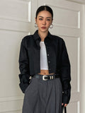 Buy SHEIN DAZY Kpop Solid Button Front Crop Shirt in Pakistan