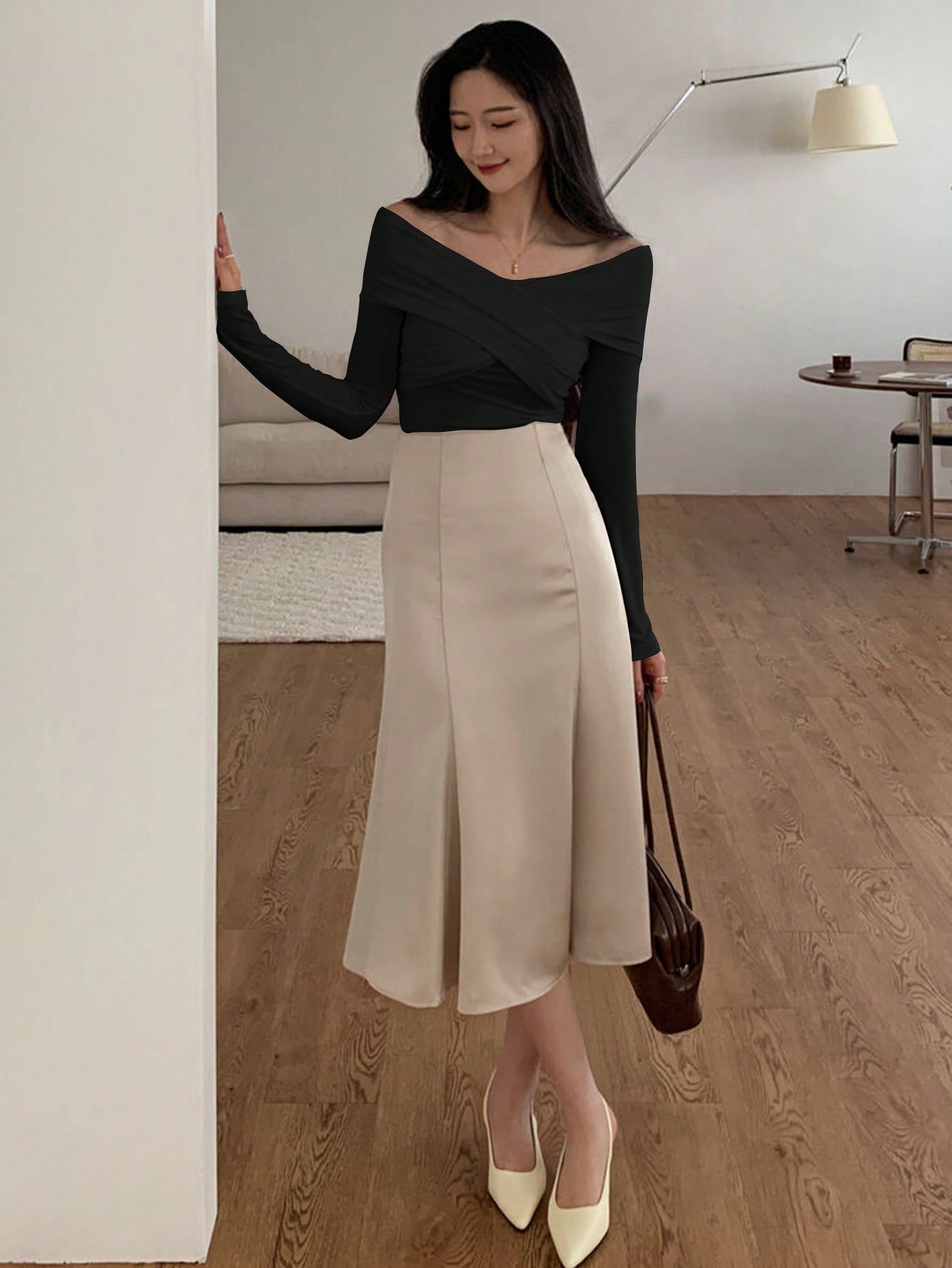 Buy SHEIN DAZY Kpop Solid Off Shoulder Cross Wrap Tee in Pakistan