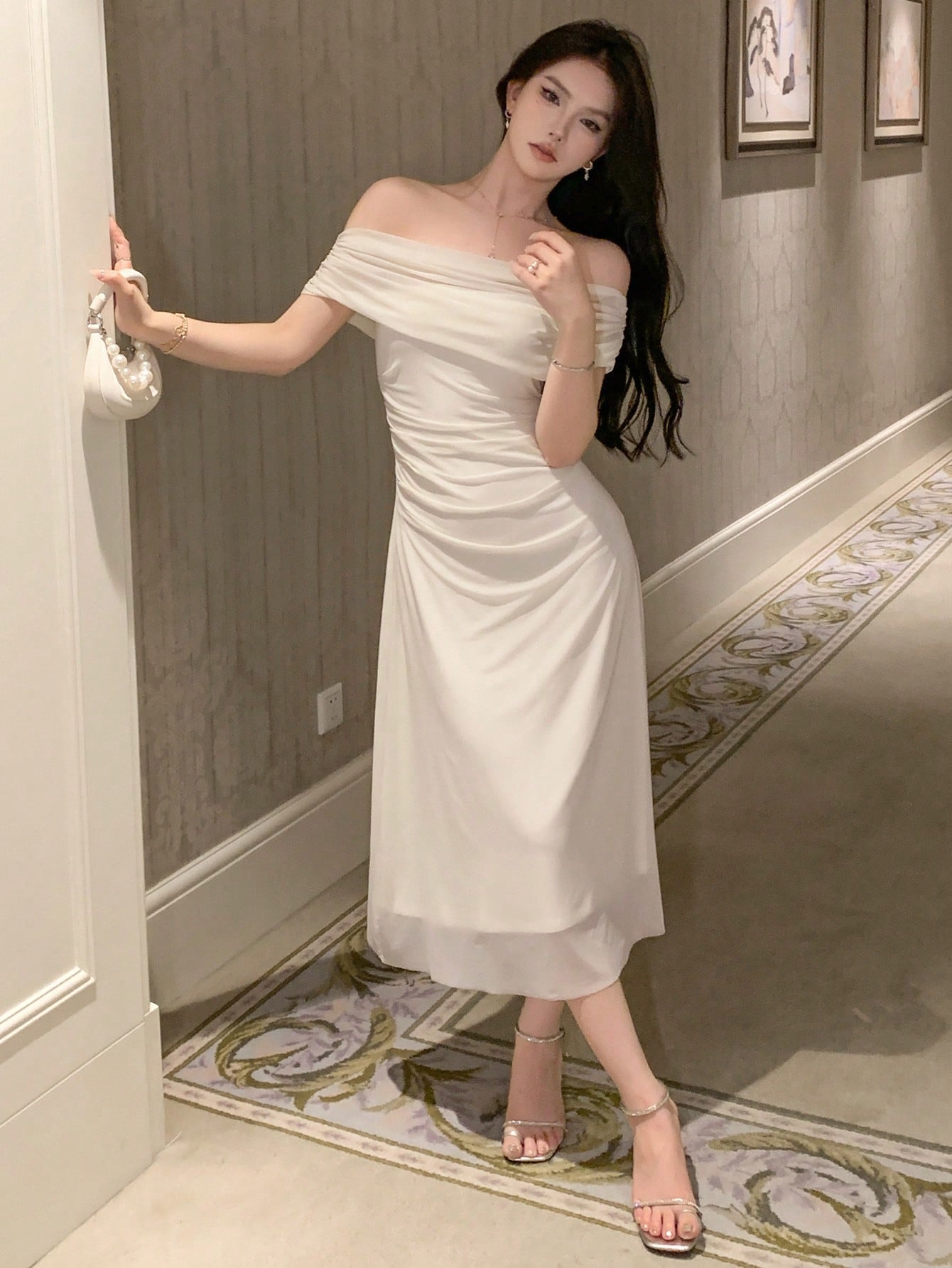 Buy SHEIN DAZY Kpop Solid Ruched Side Mesh Overlay Dress in Pakistan