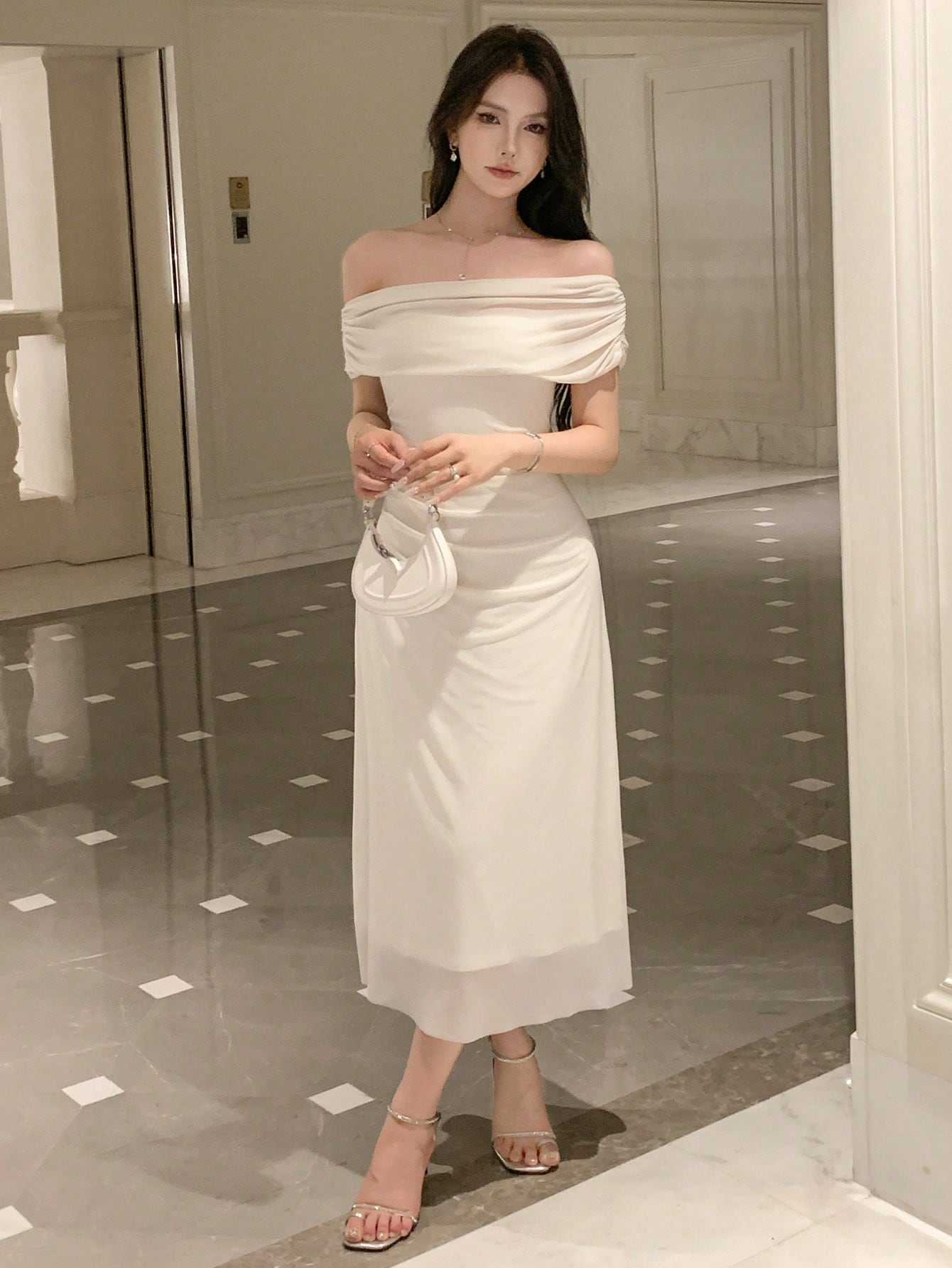 Buy SHEIN DAZY Kpop Solid Ruched Side Mesh Overlay Dress in Pakistan