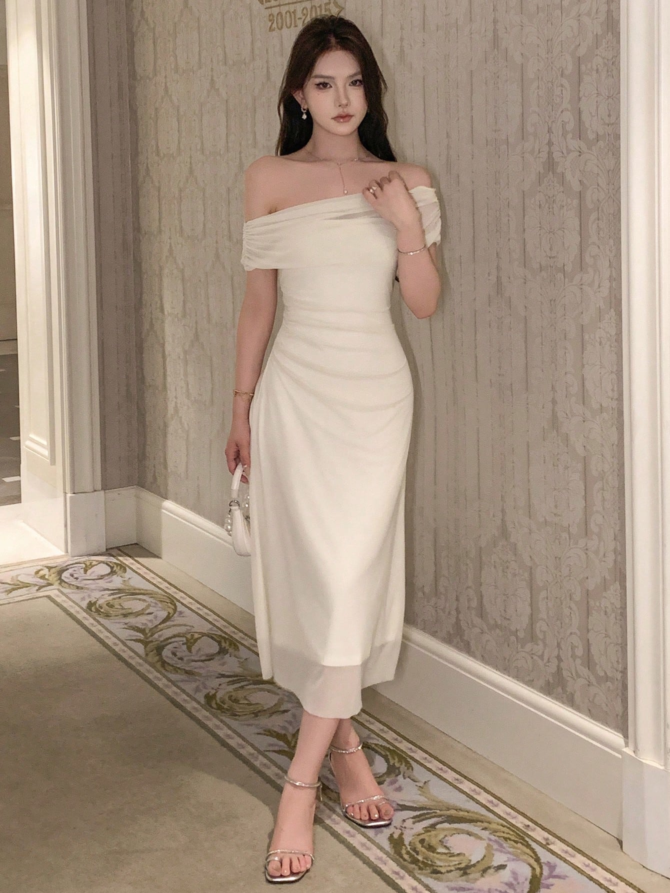 Buy SHEIN DAZY Kpop Solid Ruched Side Mesh Overlay Dress in Pakistan