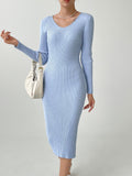 Buy SHEIN DAZY Kpop V Neck Ribbed Knit Sweater Dress in Pakistan