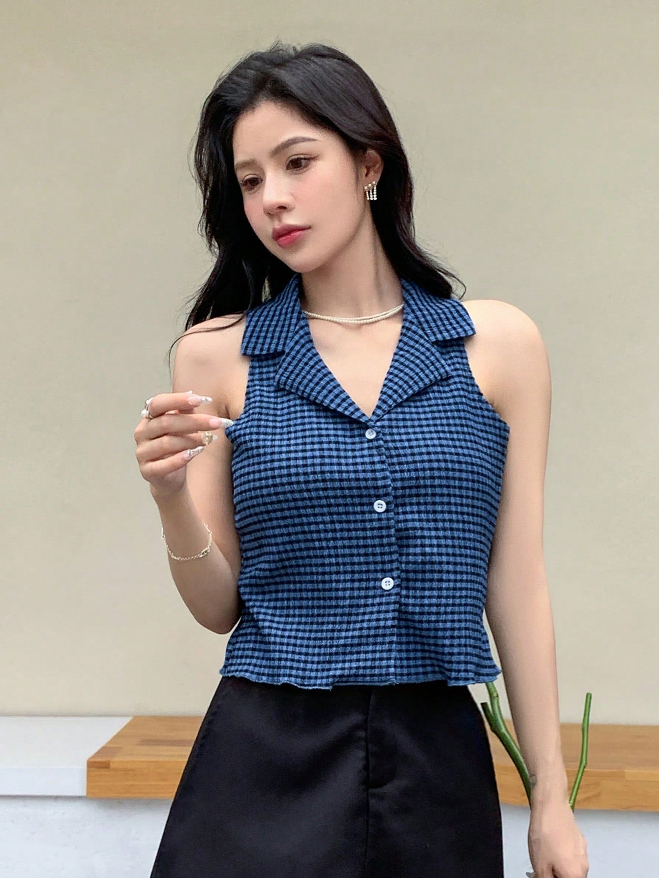 Buy SHEIN DAZY Lapel Neck Sleeveless Blouse in Pakistan