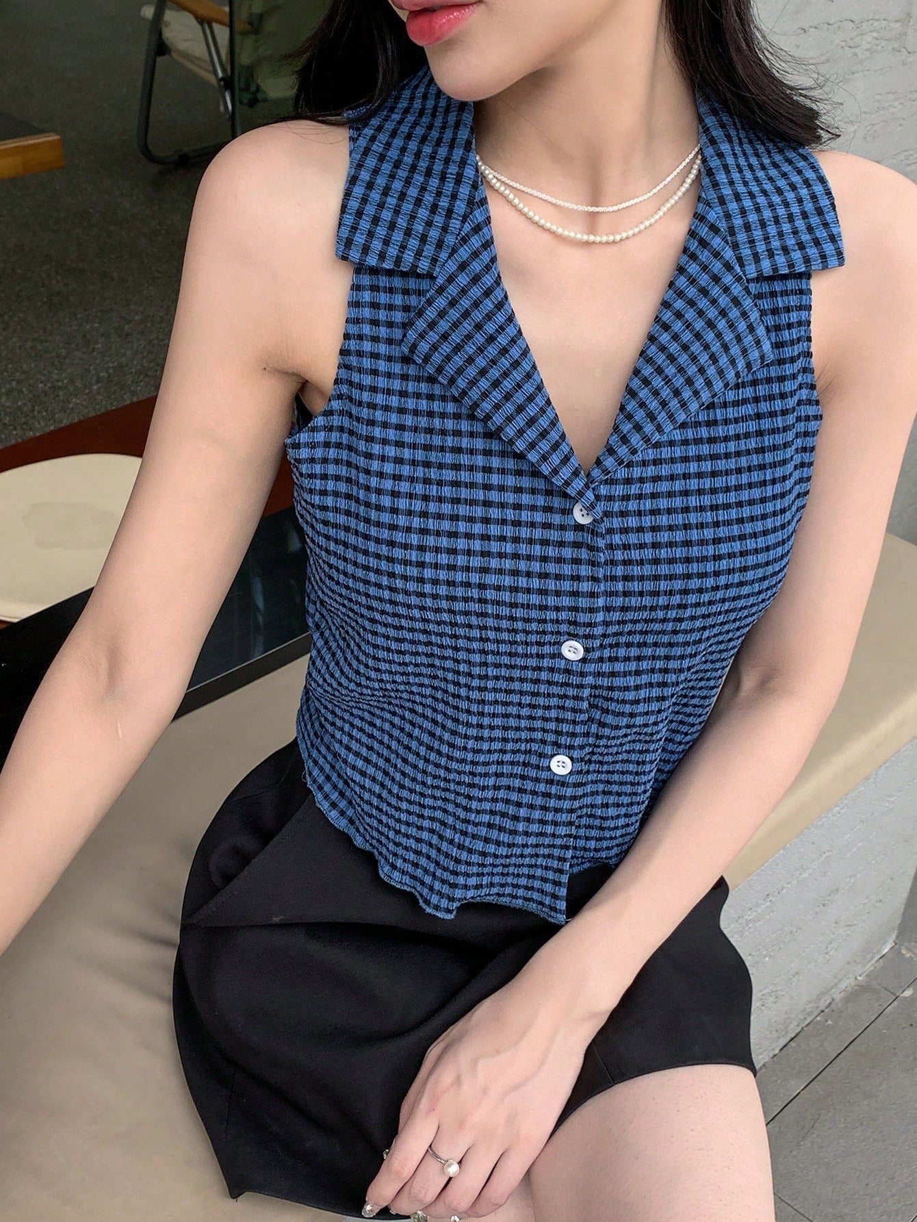 Buy SHEIN DAZY Lapel Neck Sleeveless Blouse in Pakistan