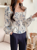 Buy SHEIN DAZY Marble Print Shirred Frill Trim Flounce Sleeve Blouse in Pakistan