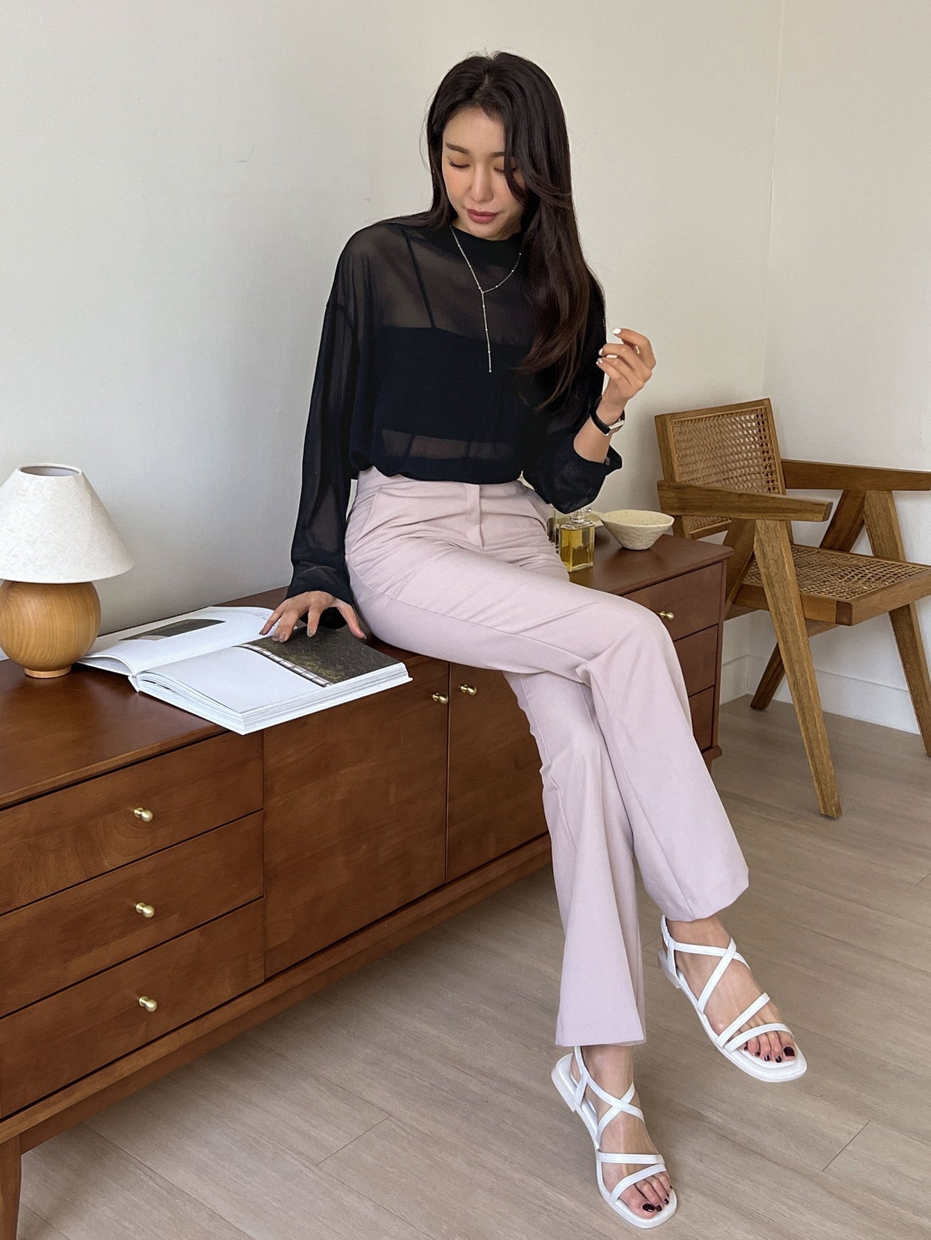 Buy SHEIN DAZY Mock Neck Drop Shoulder Sheer Top Without Tube Top in Pakistan