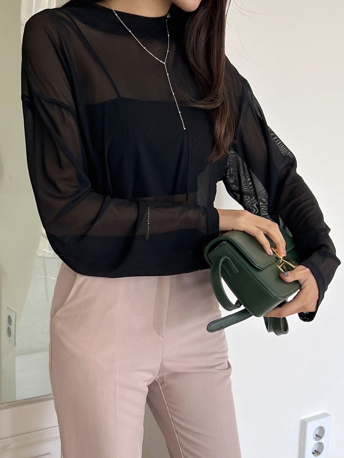 Buy SHEIN DAZY Mock Neck Drop Shoulder Sheer Top Without Tube Top in Pakistan