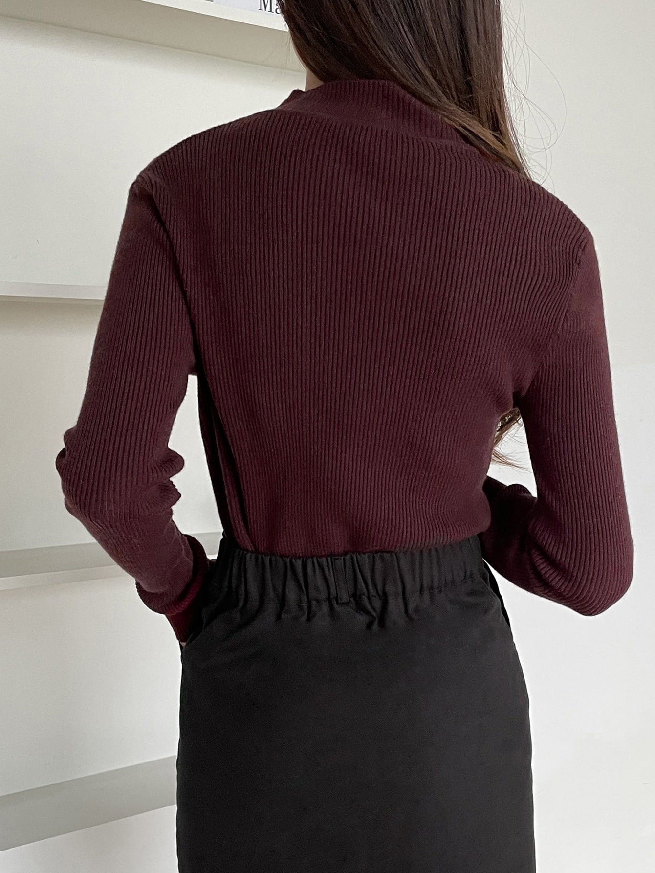 Buy SHEIN DAZY Kpop Mock Neck Ribbed Knit Sweater in Pakistan