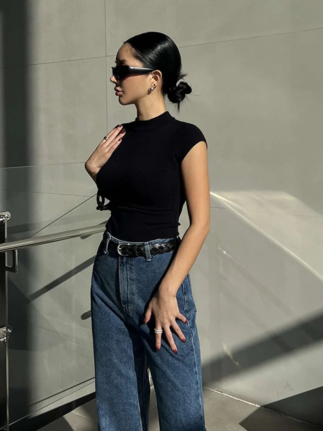 Buy DAZY Mock Neck Ribbed Knit Tee in Pakistan