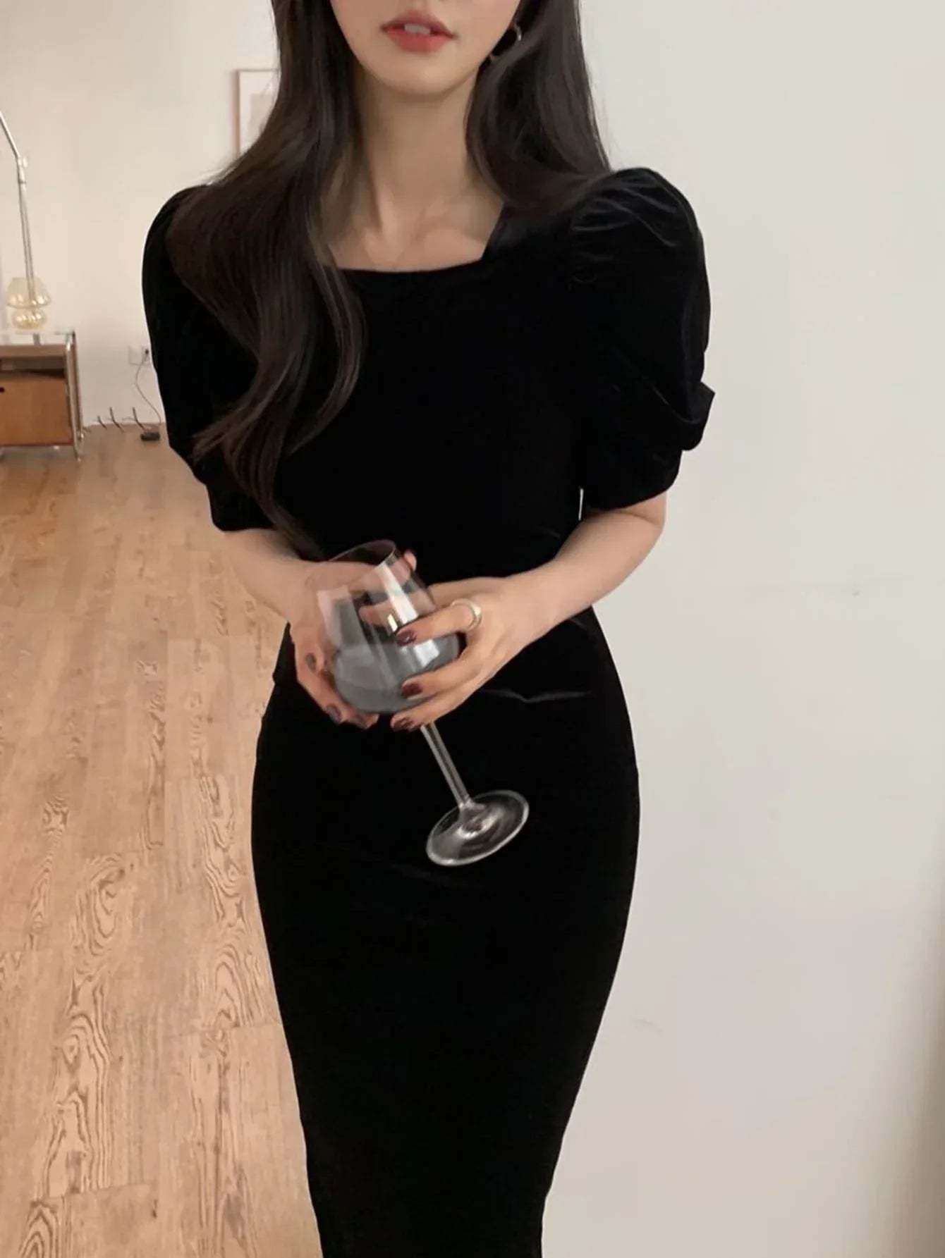 Buy SHEIN DAZY Puff Sleeve Velvet Dress in Pakistan