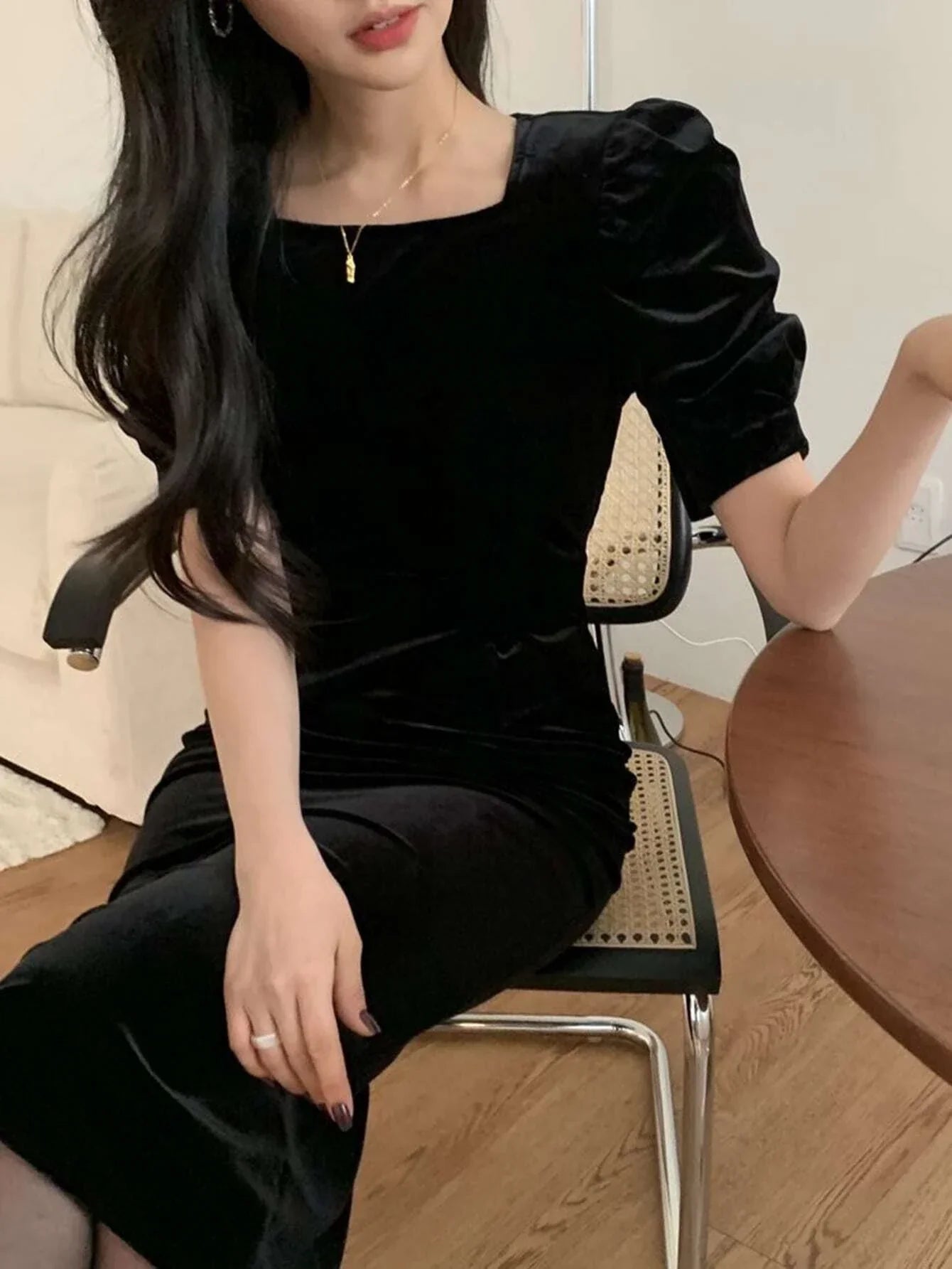 Buy SHEIN DAZY Puff Sleeve Velvet Dress in Pakistan