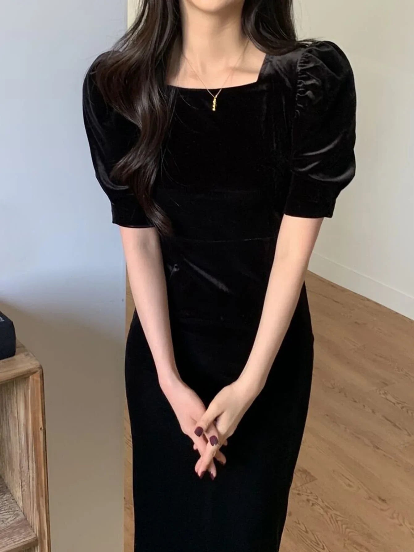 Buy SHEIN DAZY Puff Sleeve Velvet Dress in Pakistan