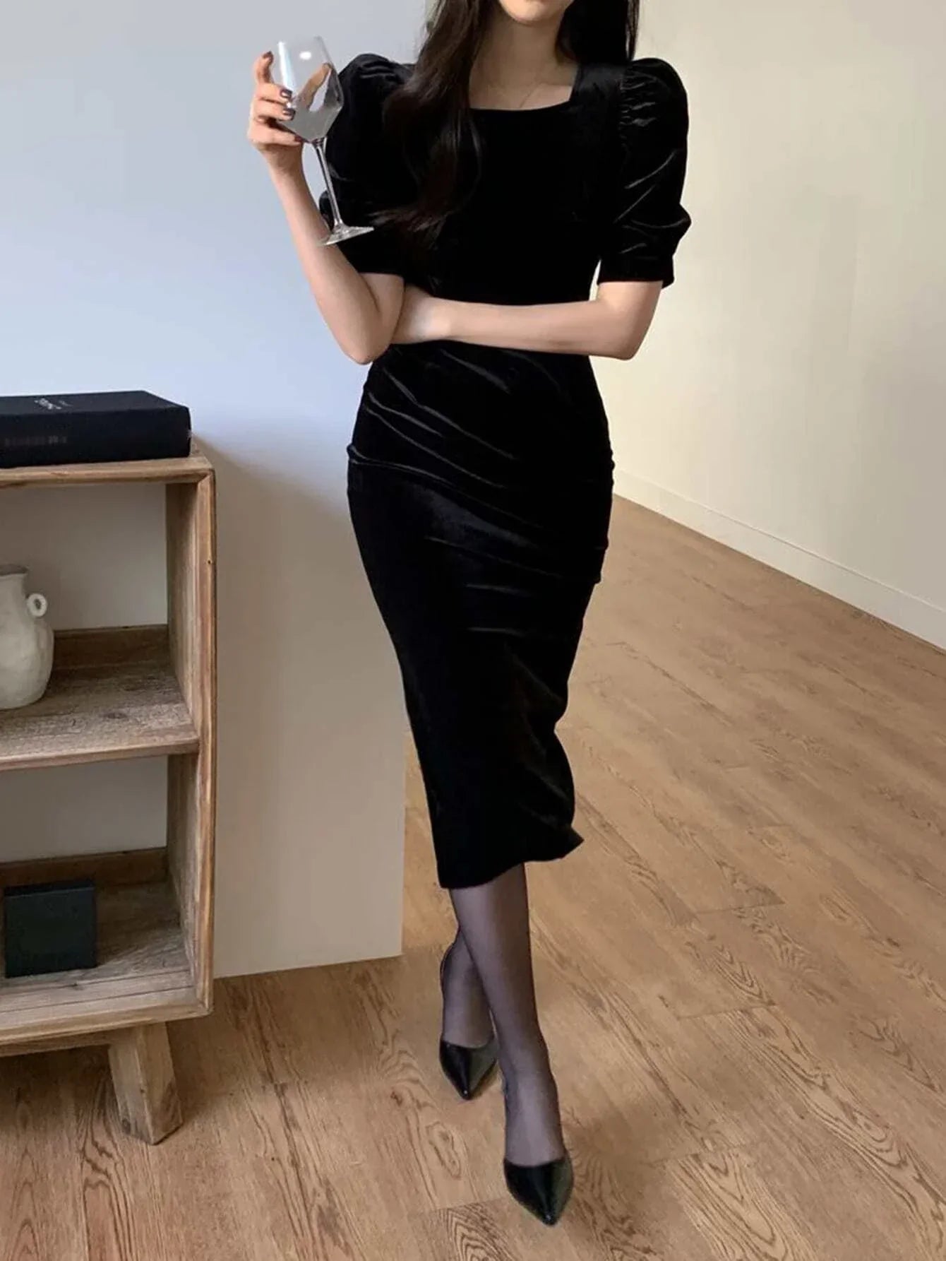 Buy SHEIN DAZY Puff Sleeve Velvet Dress in Pakistan