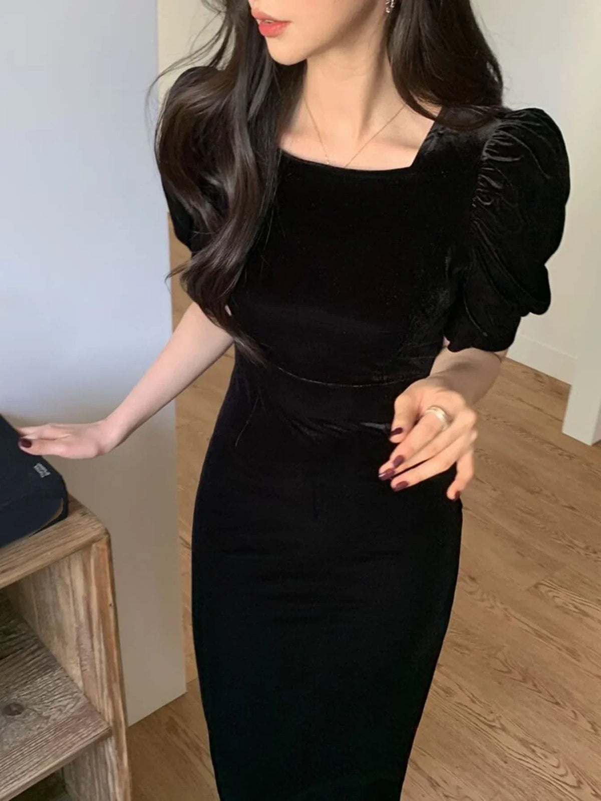 Buy SHEIN DAZY Puff Sleeve Velvet Dress in Pakistan