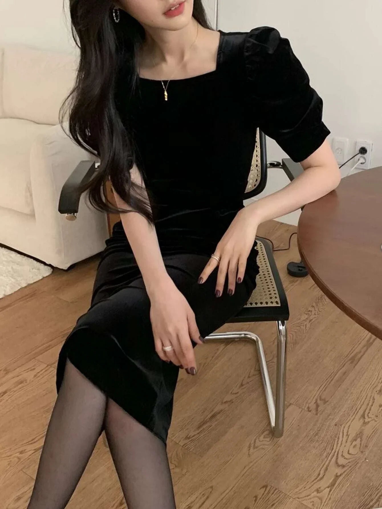 Buy SHEIN DAZY Puff Sleeve Velvet Dress in Pakistan