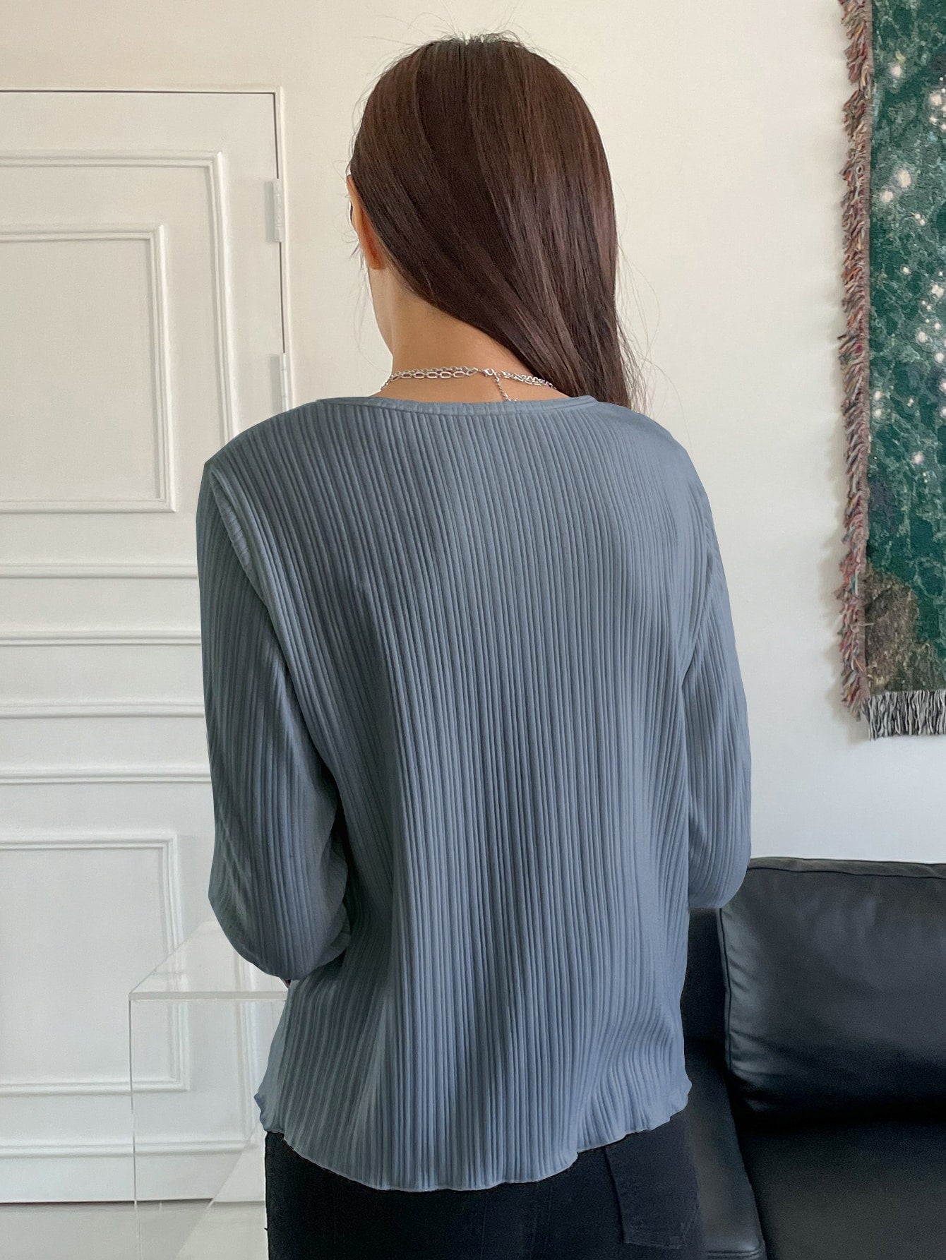 Buy SHEIN DAZY Ribbed Knit Lettuce Trim Tee in Pakistan