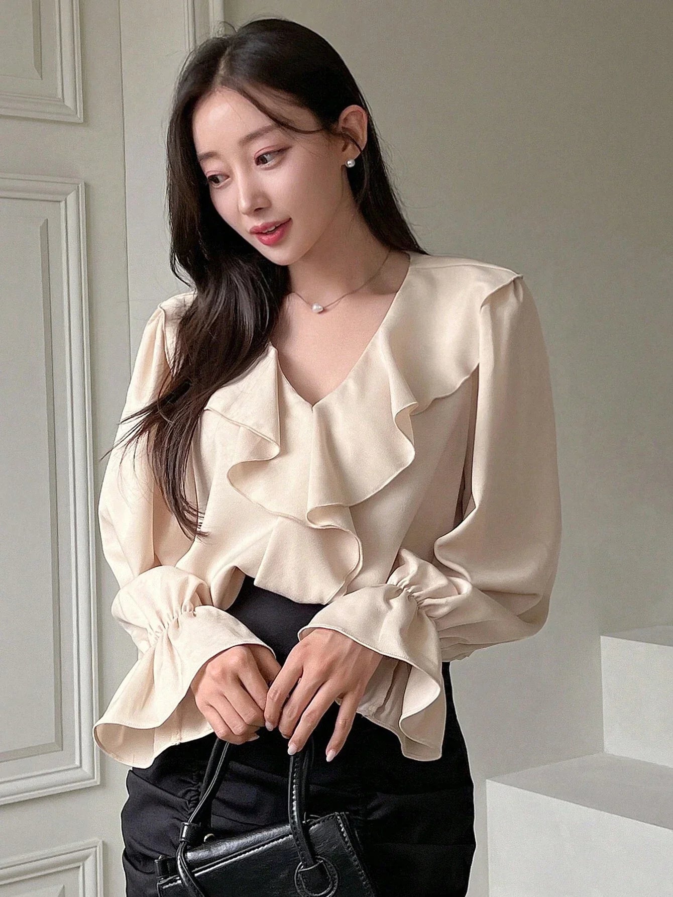 Buy SHEIN DAZY Ruffle Trim Flounce Sleeve Blouse in Pakistan