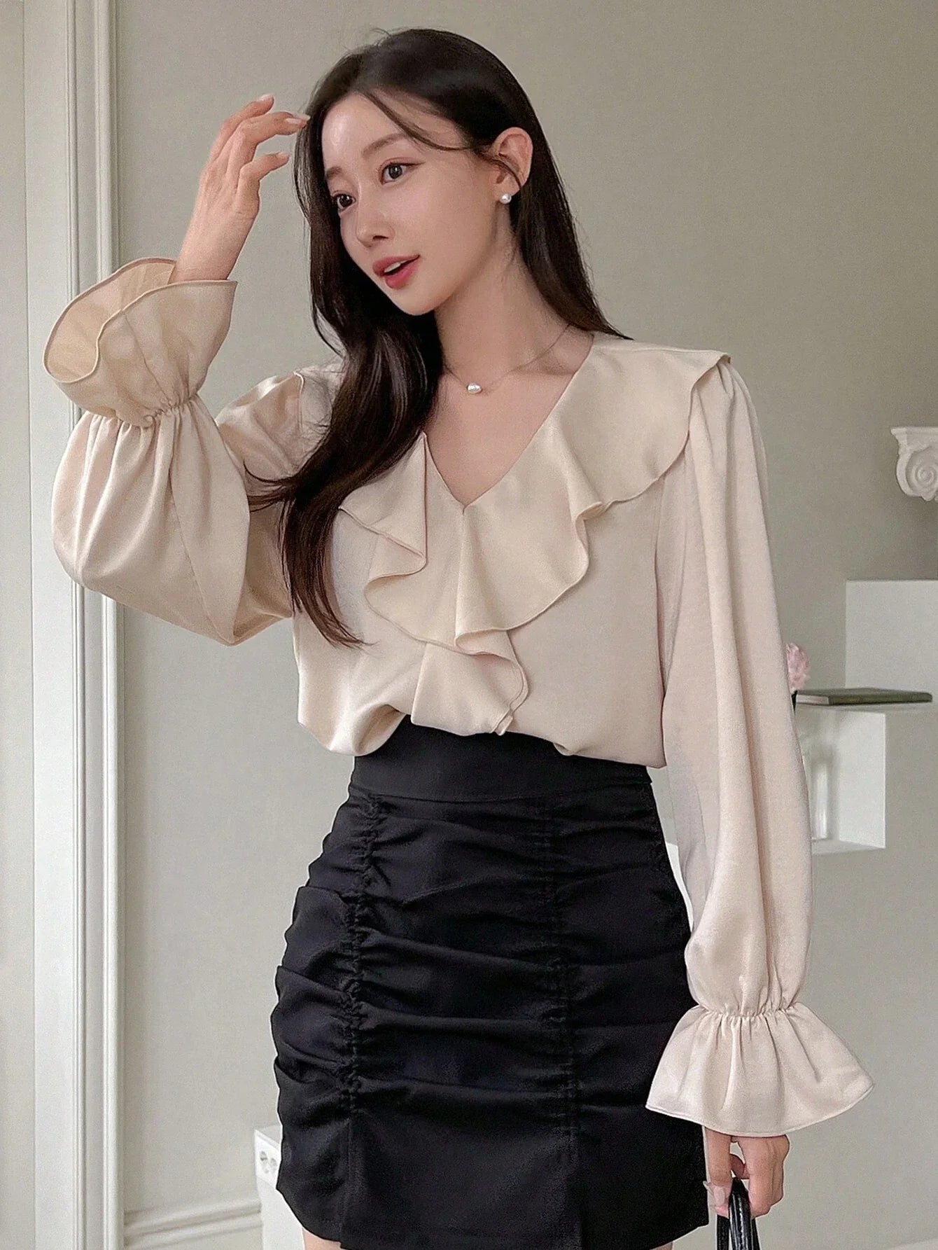 Buy SHEIN DAZY Ruffle Trim Flounce Sleeve Blouse in Pakistan