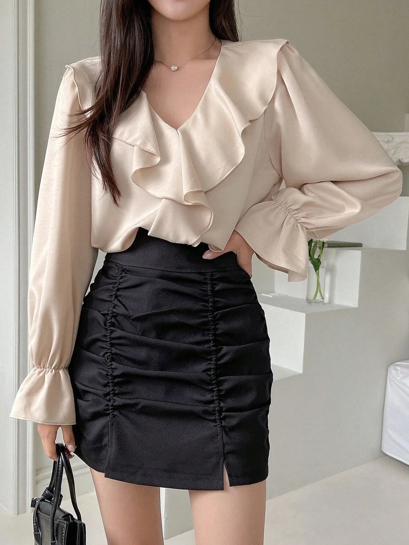 Buy SHEIN DAZY Ruffle Trim Flounce Sleeve Blouse in Pakistan