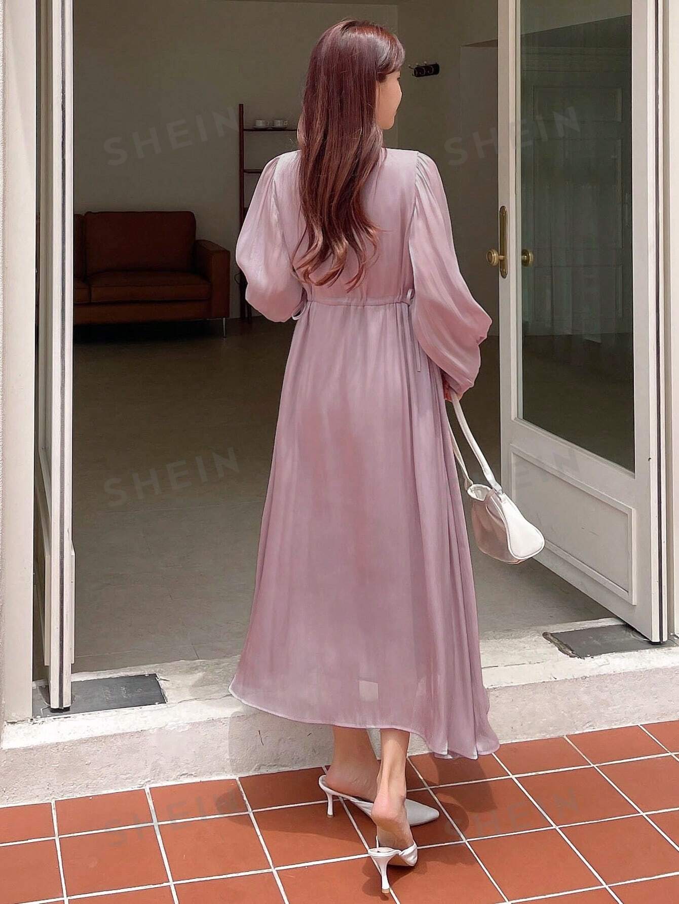 Buy SHEIN DAZY Solid Bishop Sleeve A-line Dress in Pakistan