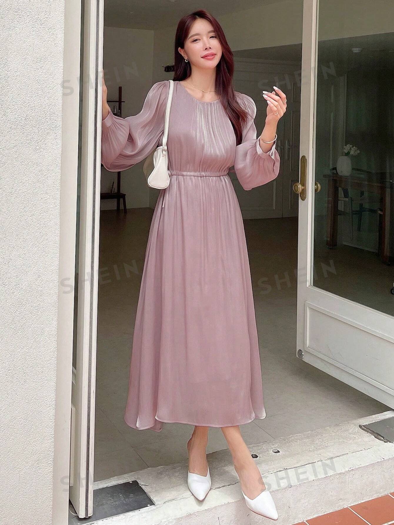 Buy SHEIN DAZY Solid Bishop Sleeve A-line Dress in Pakistan