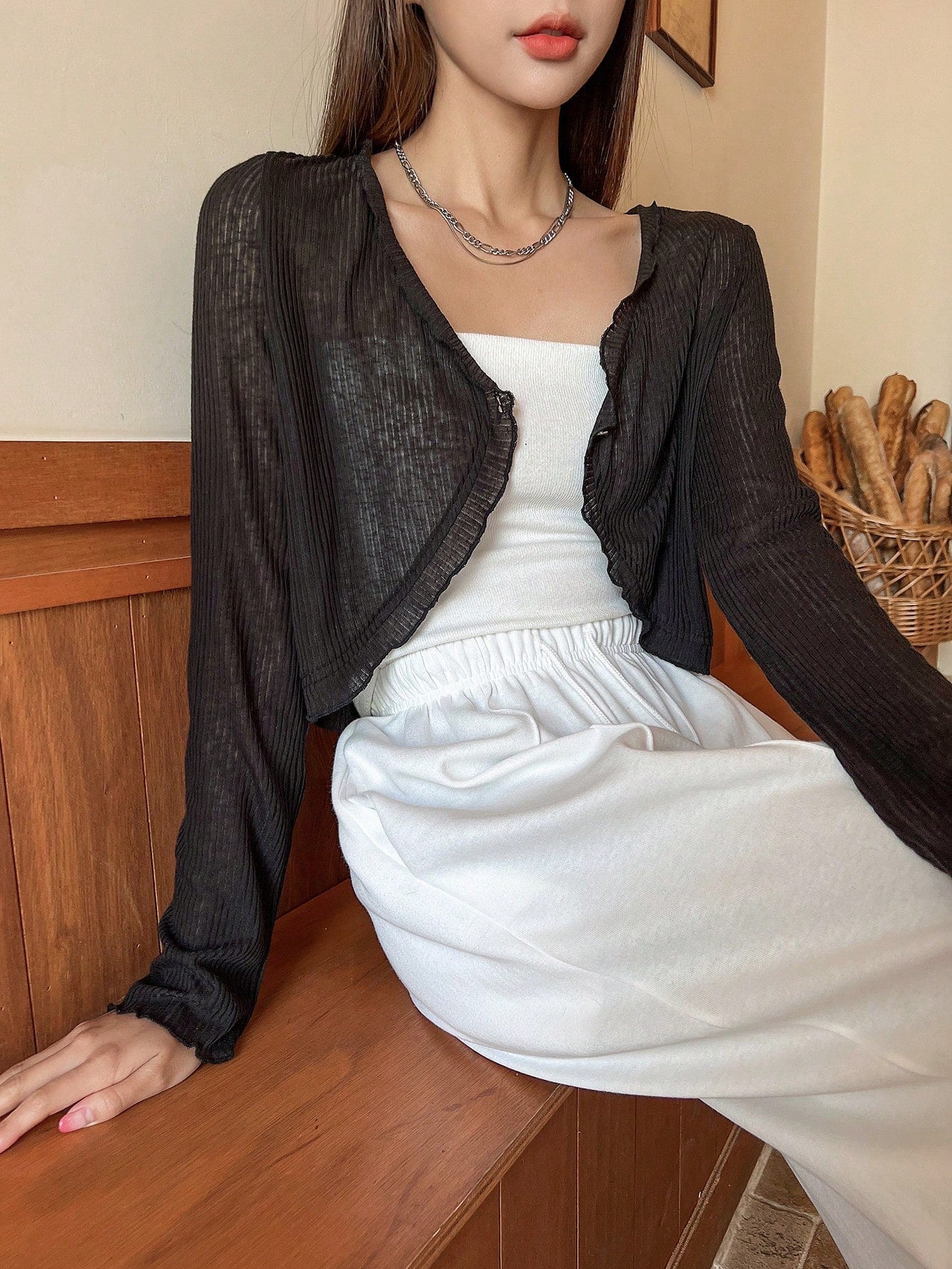 Buy SHEIN DAZY Solid Button Front Crop Jacket in Pakistan