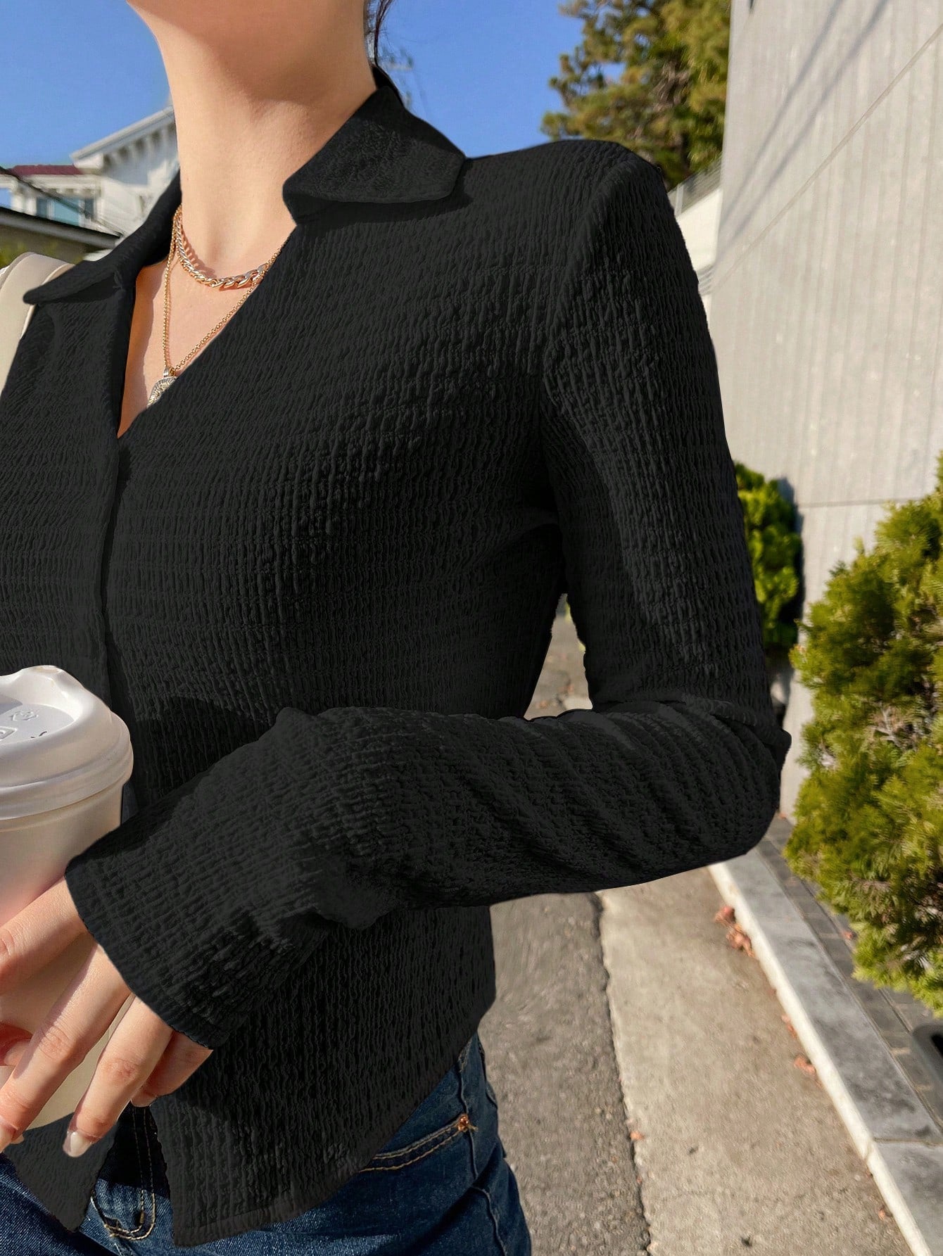 Buy SHEIN DAZY Solid Button Front Shirt in Pakistan