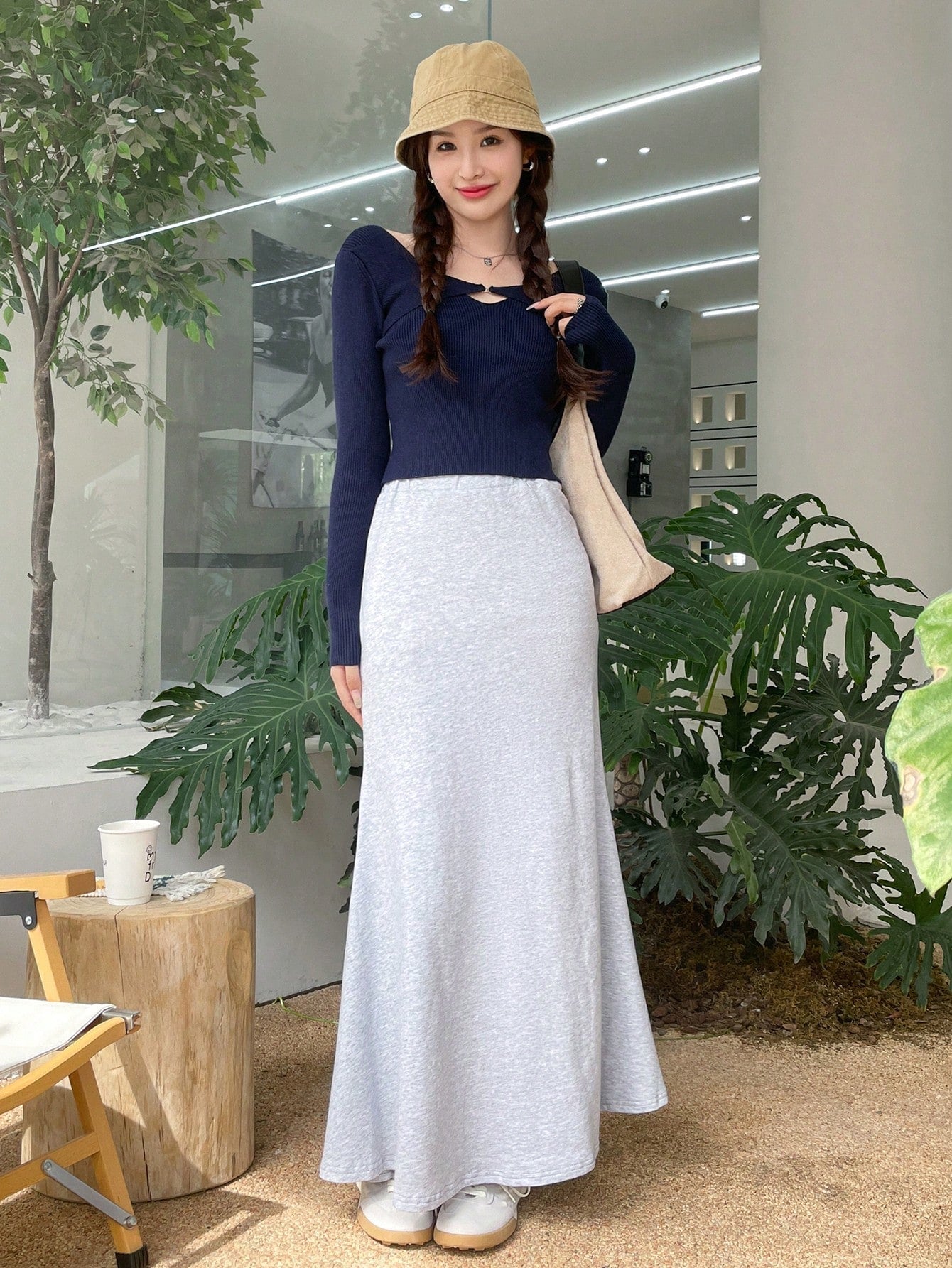 Buy SHEIN DAZY Solid Cut Front Ribbed Knit Sweater in Pakistan