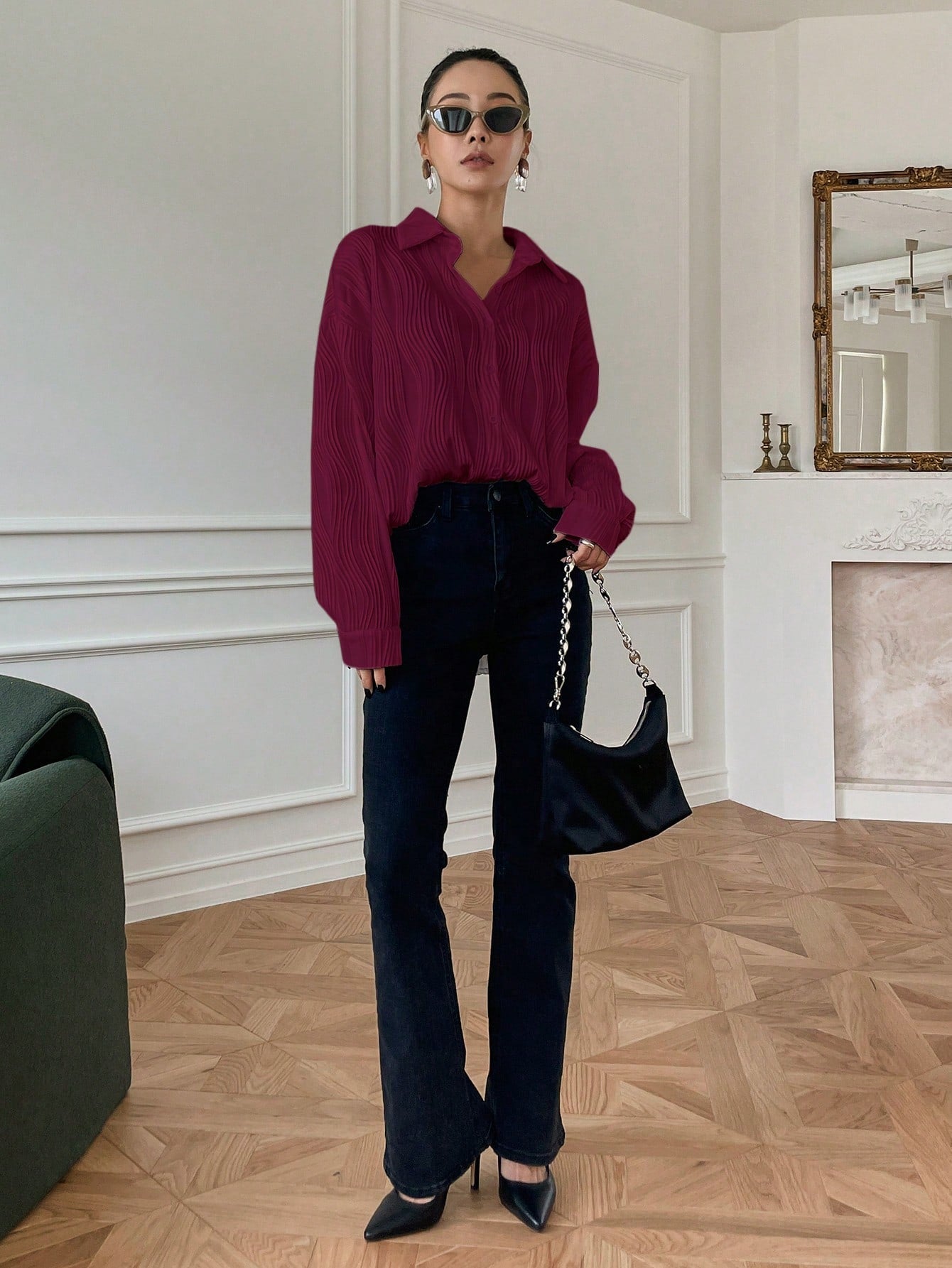 Buy SHEIN DAZY Solid Drop Shoulder Button Front Shirt in Pakistan