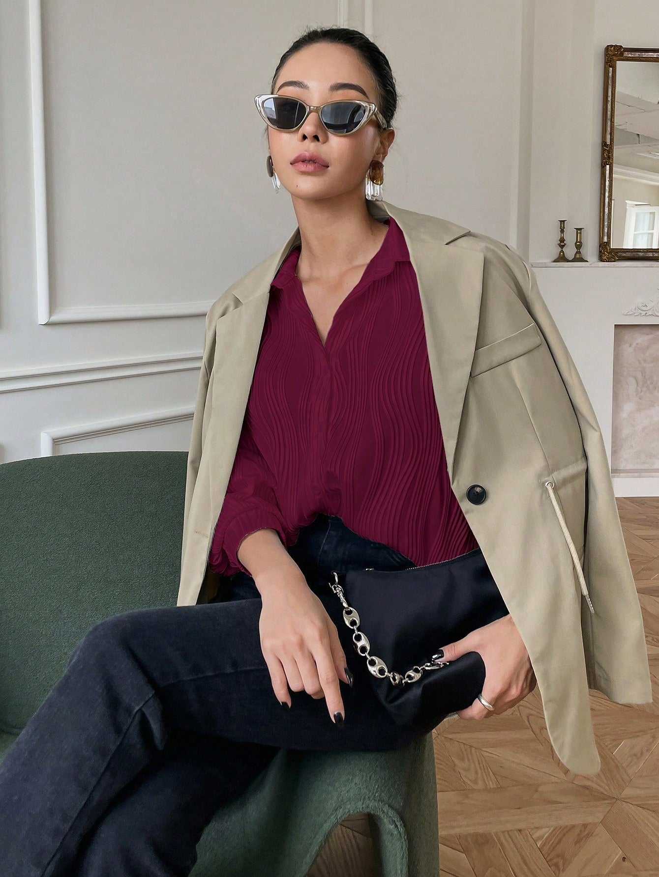 Buy SHEIN DAZY Solid Drop Shoulder Button Front Shirt in Pakistan