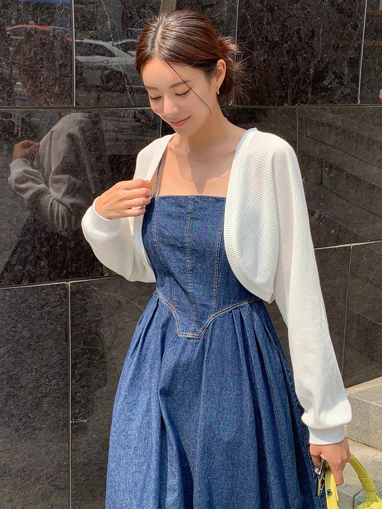 Buy SHEIN DAZY Solid Open Front Waffle Knit Crop Jacket in Pakistan