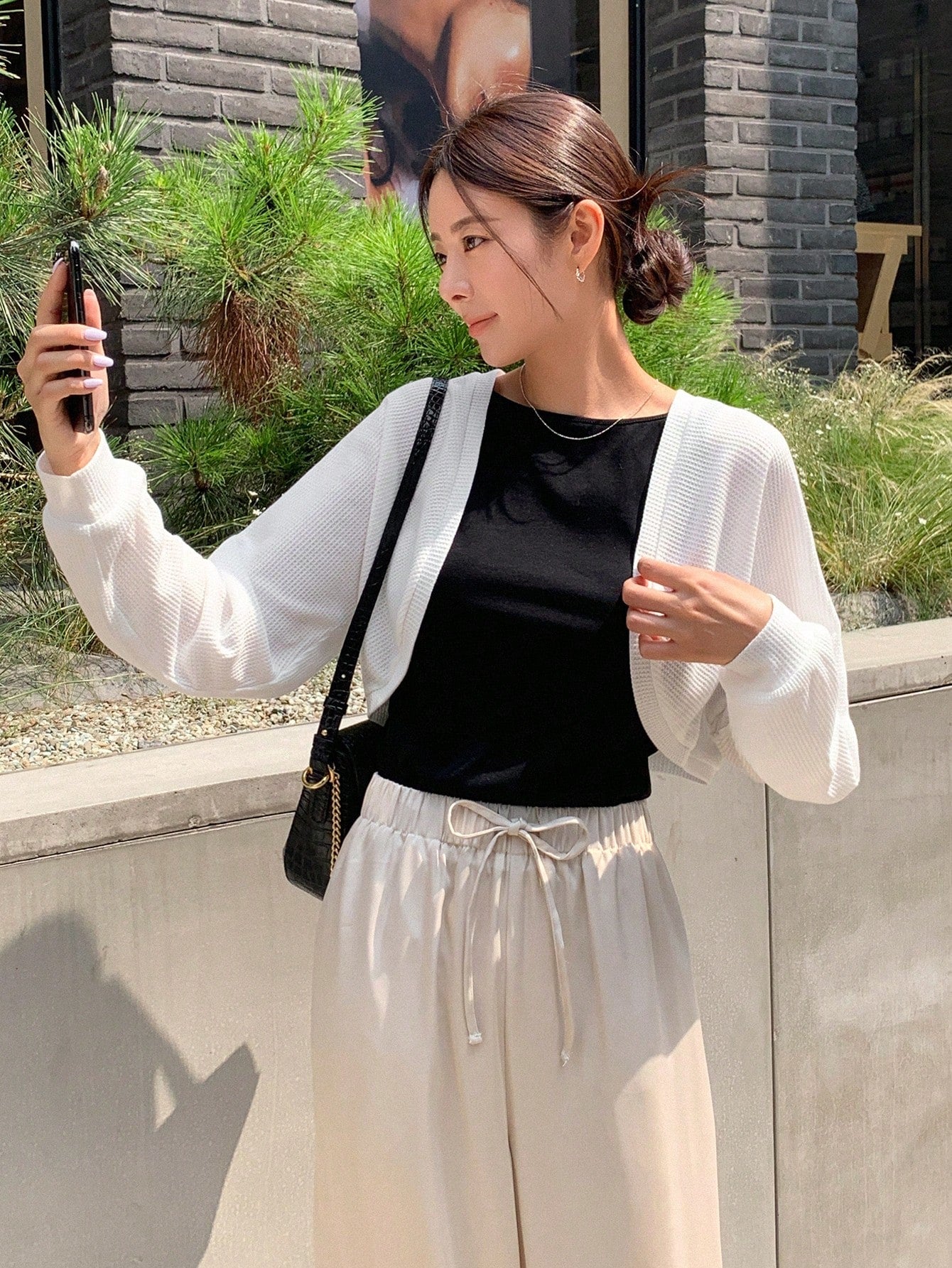 Buy SHEIN DAZY Solid Open Front Waffle Knit Crop Jacket in Pakistan