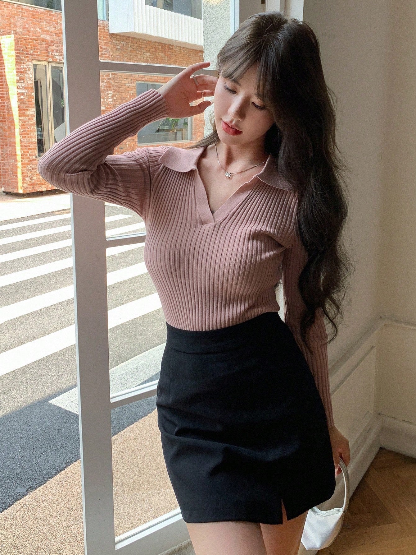 Buy SHEIN DAZY Solid Ribbed Knit Sweater in Pakistan