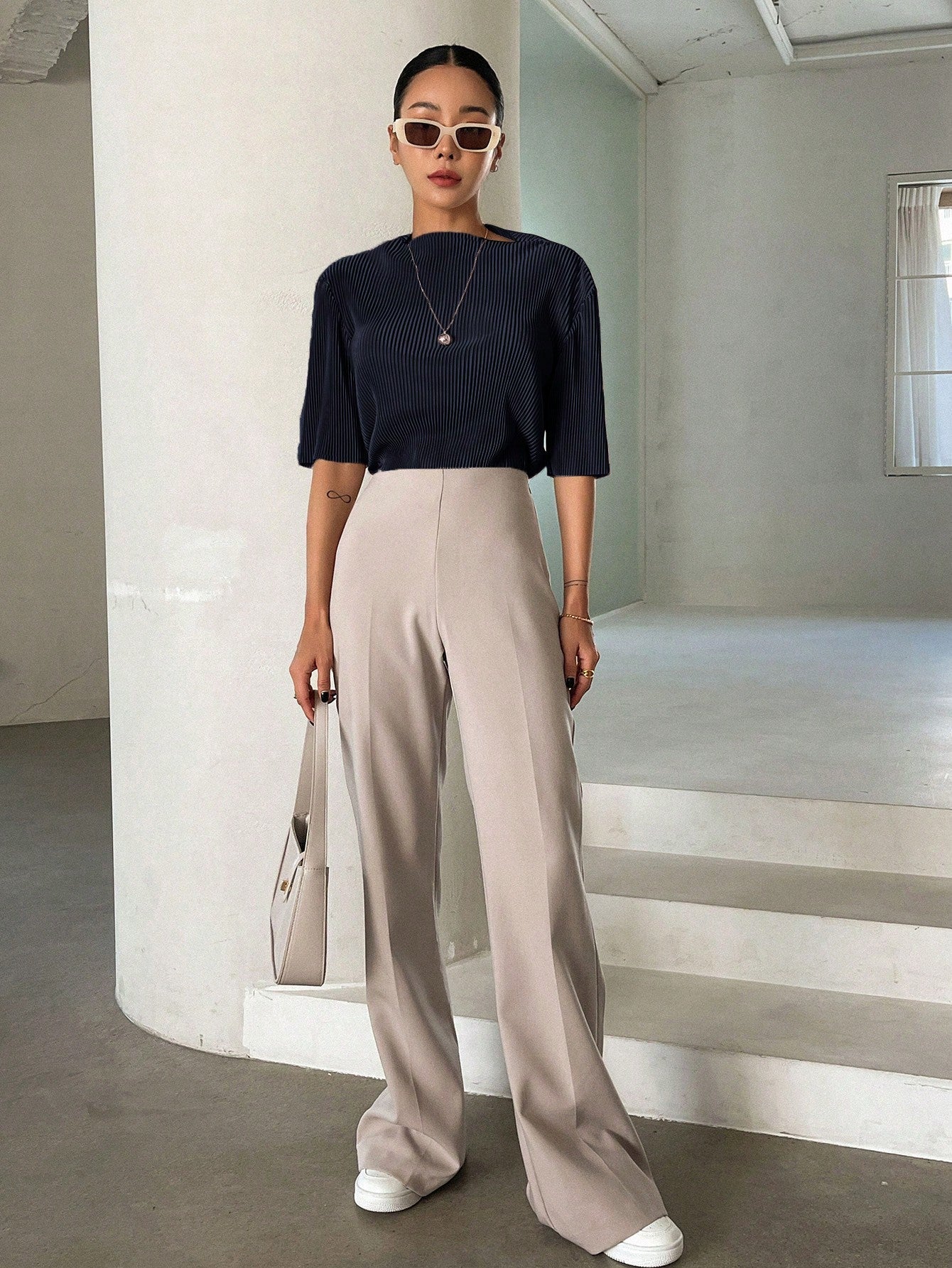 Buy SHEIN DAZY Solid Ribbed Knit Tee in Pakistan