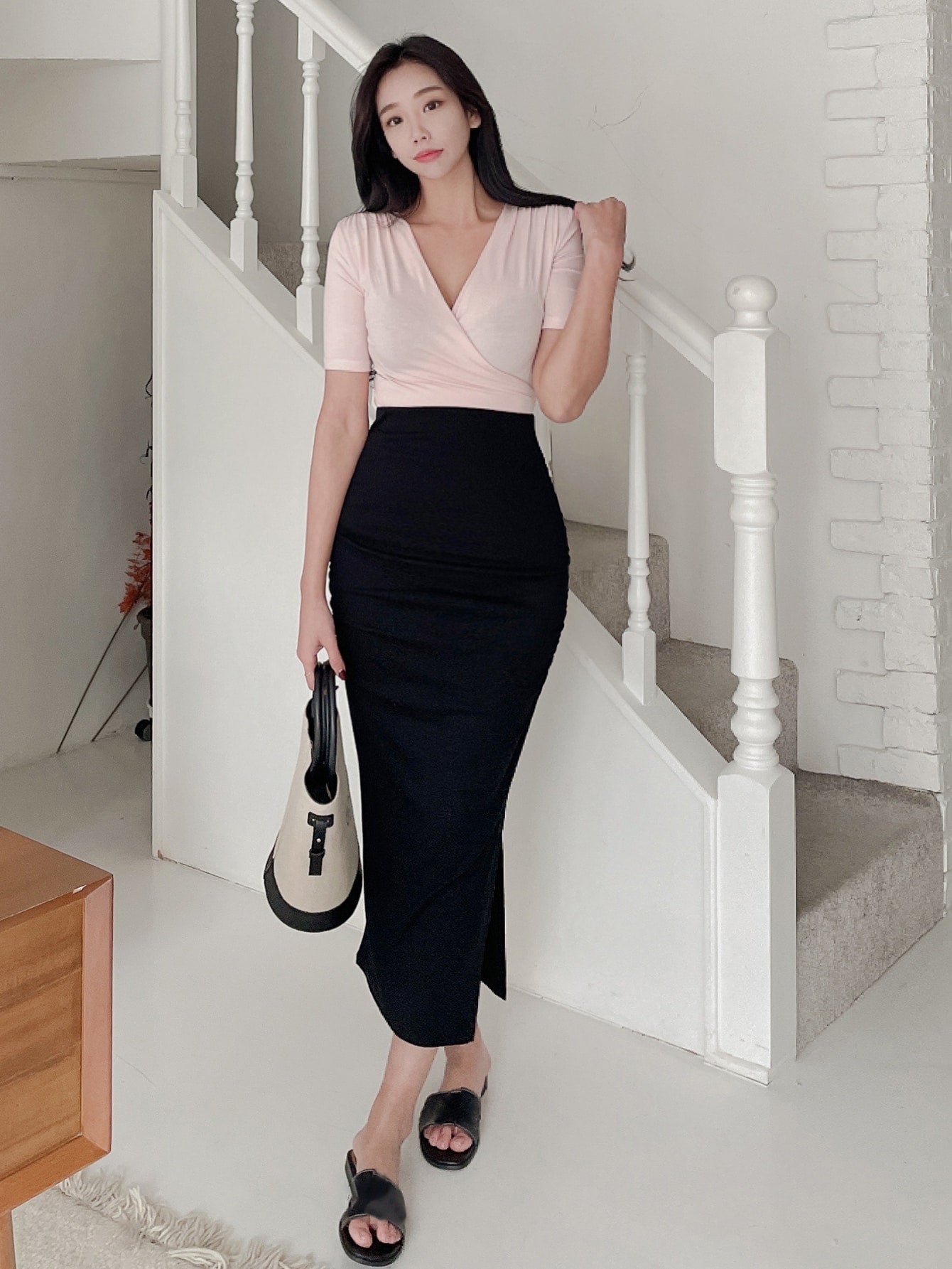 Buy SHEIN DAZY Solid Ruched Split Side Skirt in Pakistan