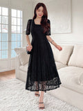 Buy SHEIN DAZY Square Neck Puff Sleeve Lace Overlay Dress in Pakistan