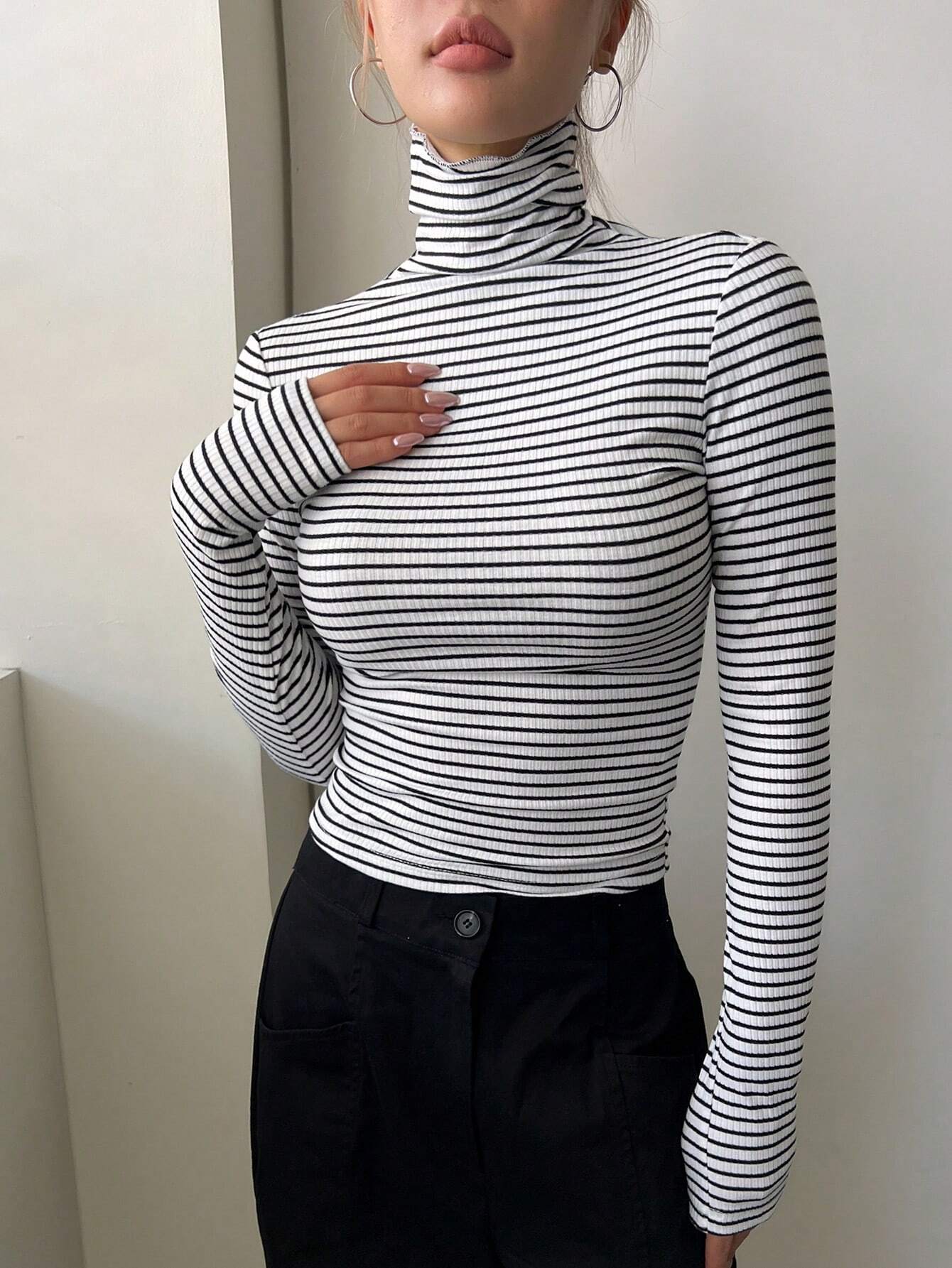 Buy SHEIN DAZY Striped High Neck Tee in Pakistan