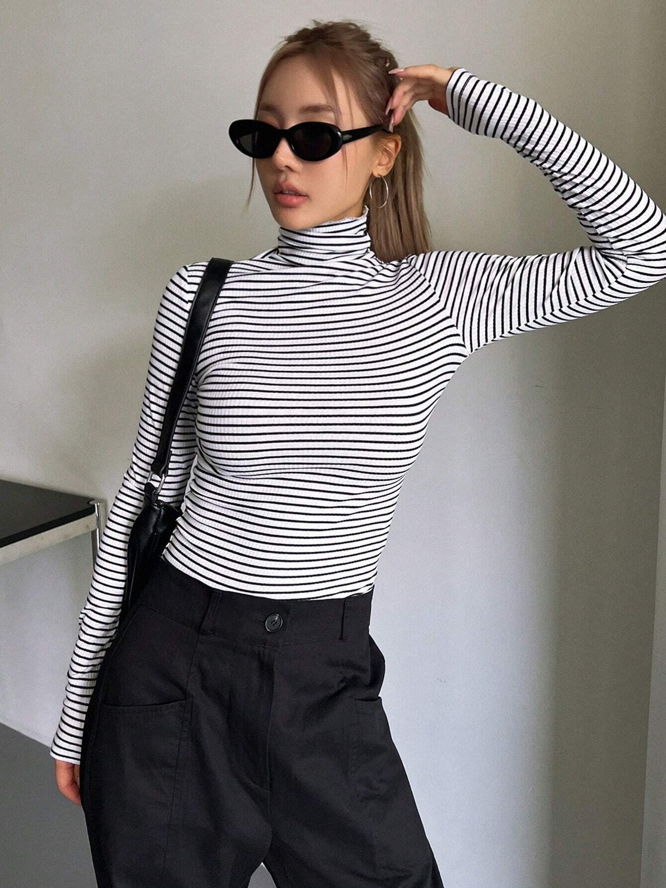 Buy SHEIN DAZY Striped High Neck Tee in Pakistan