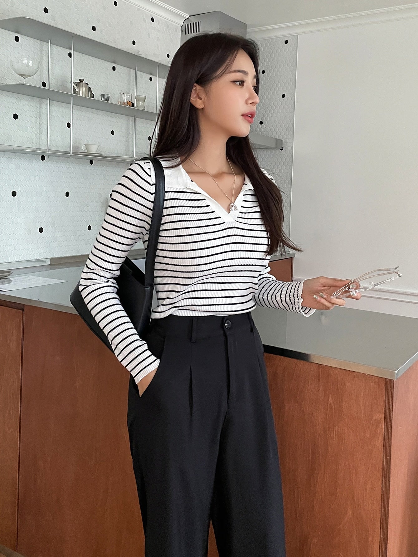 Buy SHEIN DAZY Striped Pattern Ribbed Knit Sweater in Pakistan