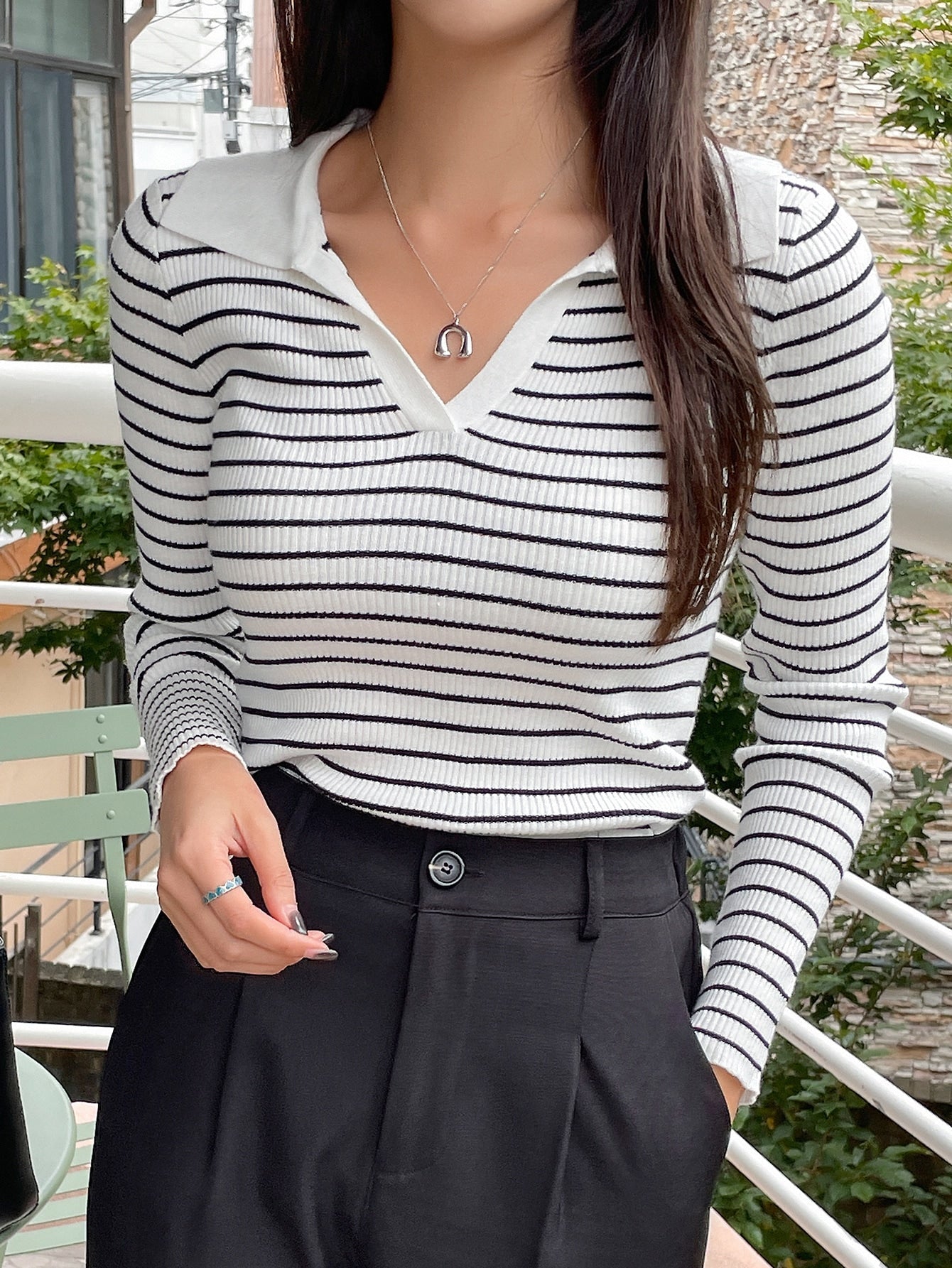 Buy SHEIN DAZY Striped Pattern Ribbed Knit Sweater in Pakistan