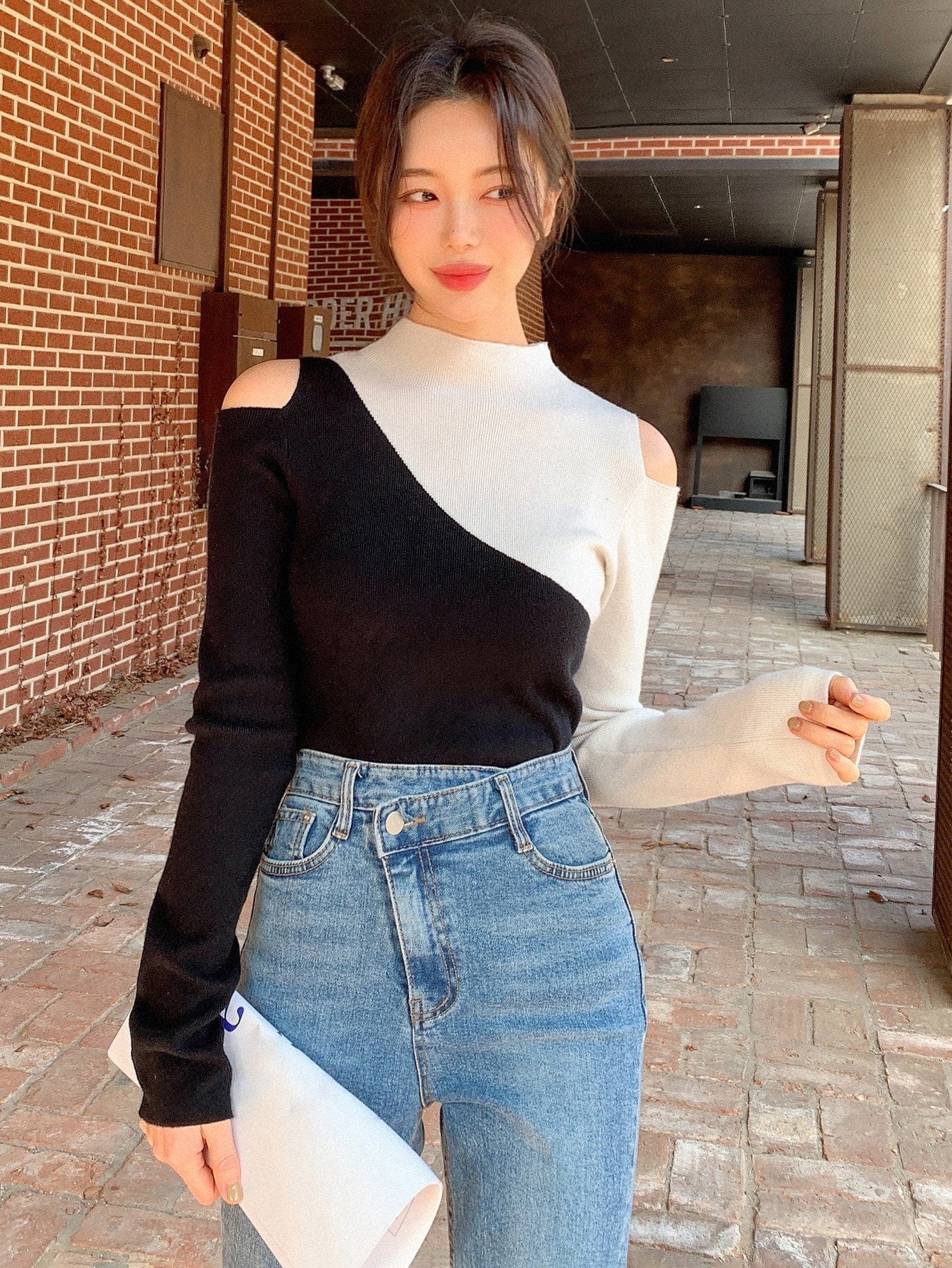 Buy SHEIN DAZY Two Tone Cold Shoulder Sweater in Pakistan