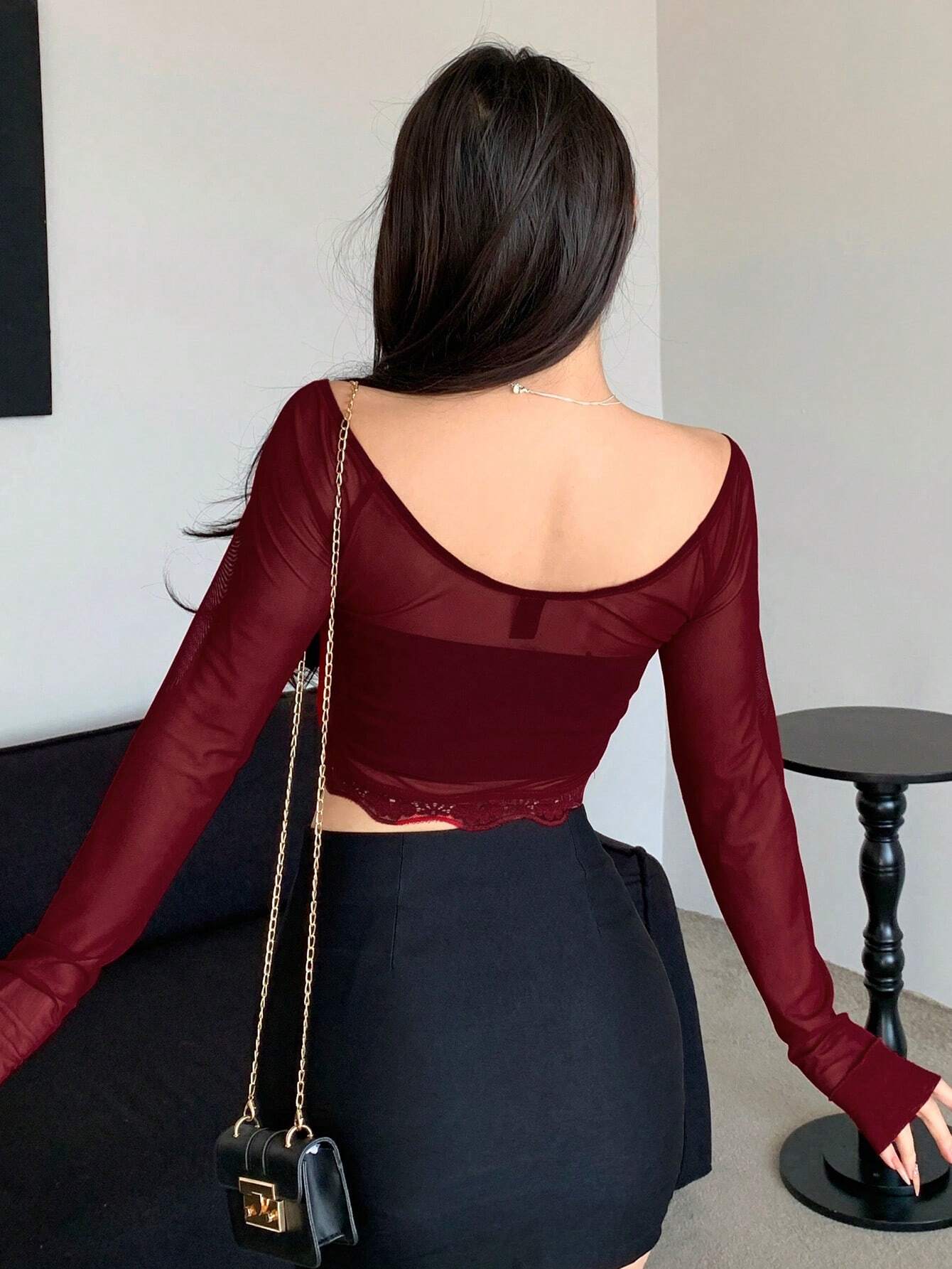 Buy SHEIN DAZY Women'S Lace Patchwork Front Knot Top in Pakistan