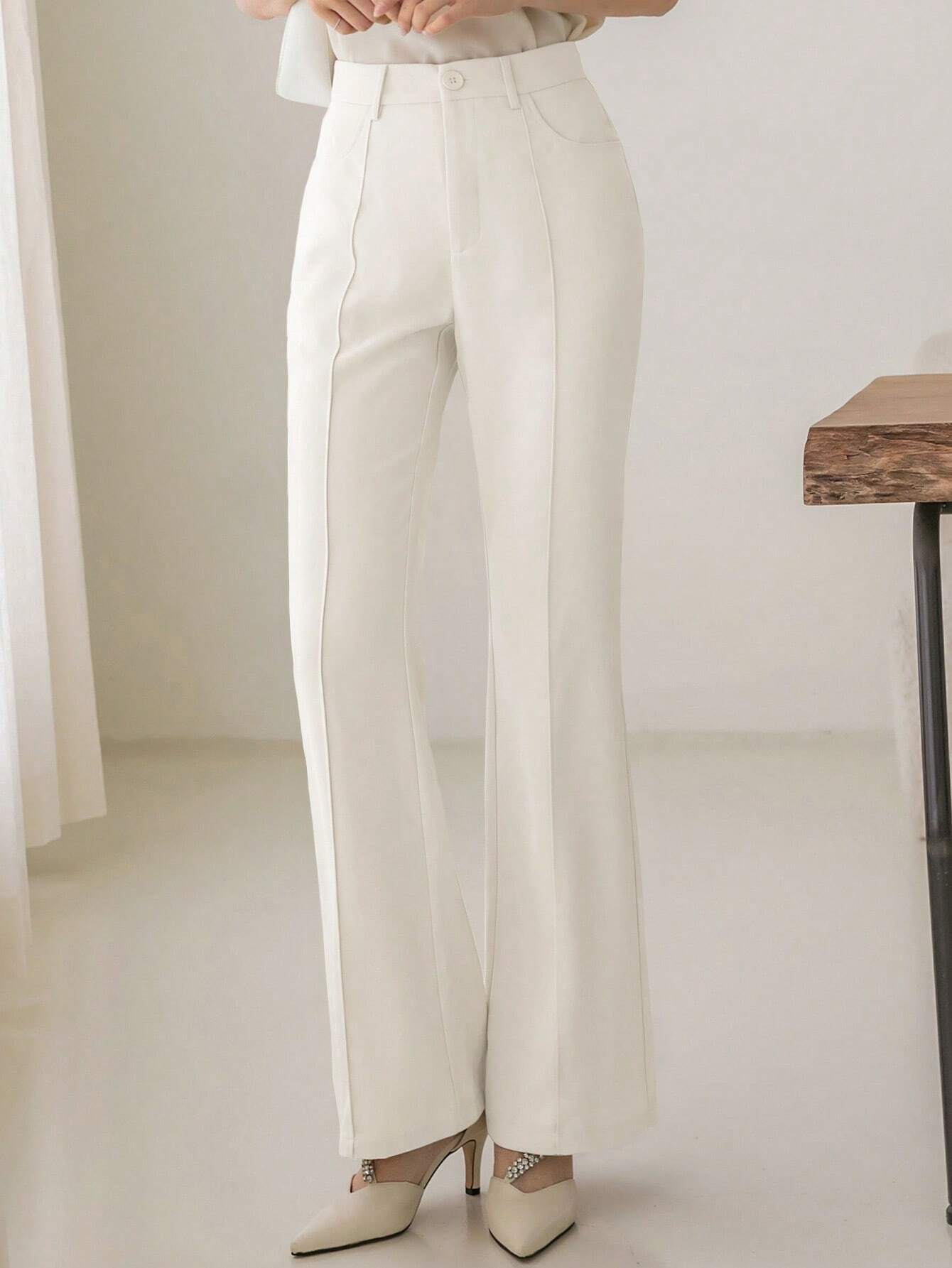 Buy SHEIN DAZY Women Elegant Casual Solid Color Flared Trousers in Pakistan