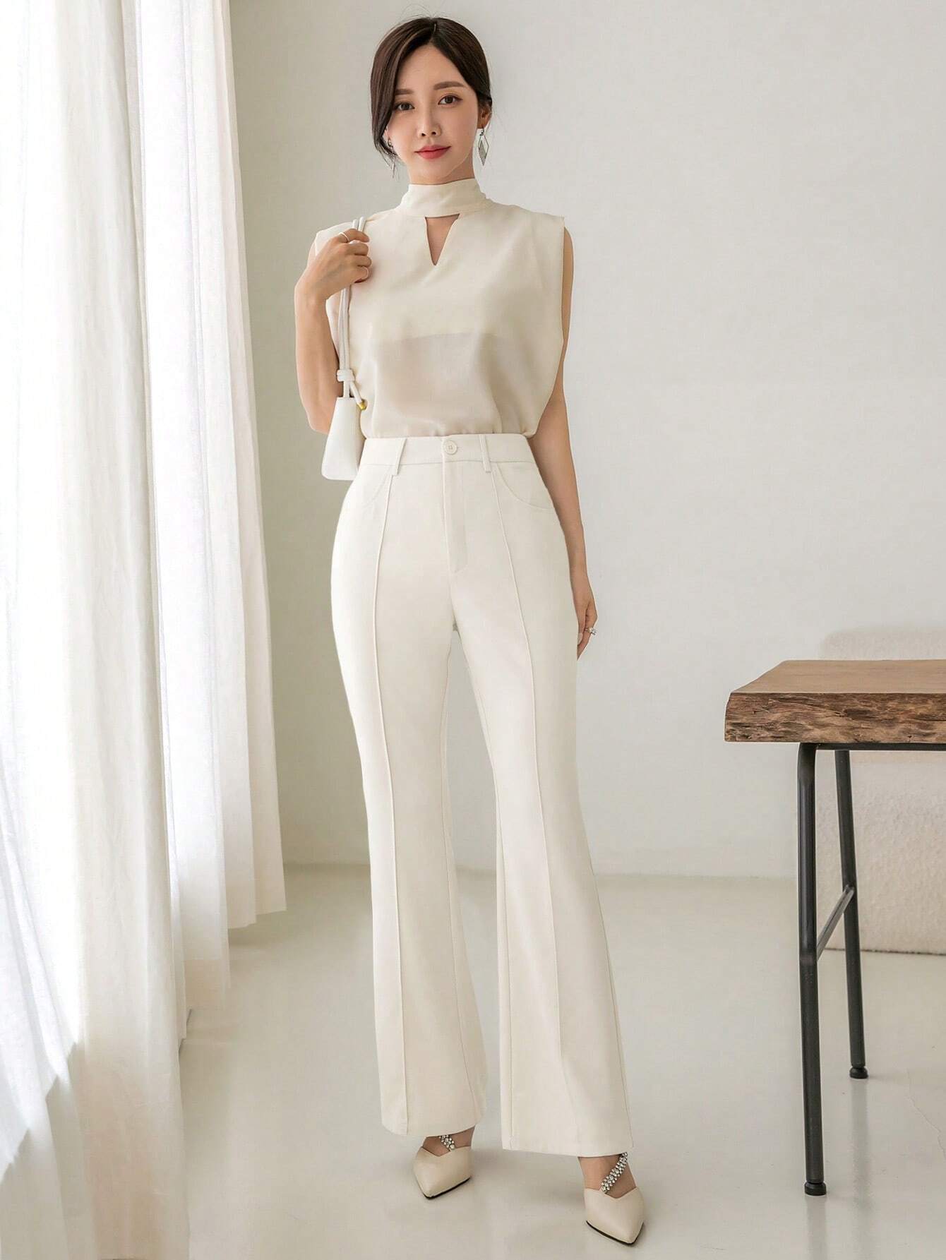 Buy SHEIN DAZY Women Elegant Casual Solid Color Flared Trousers in Pakistan