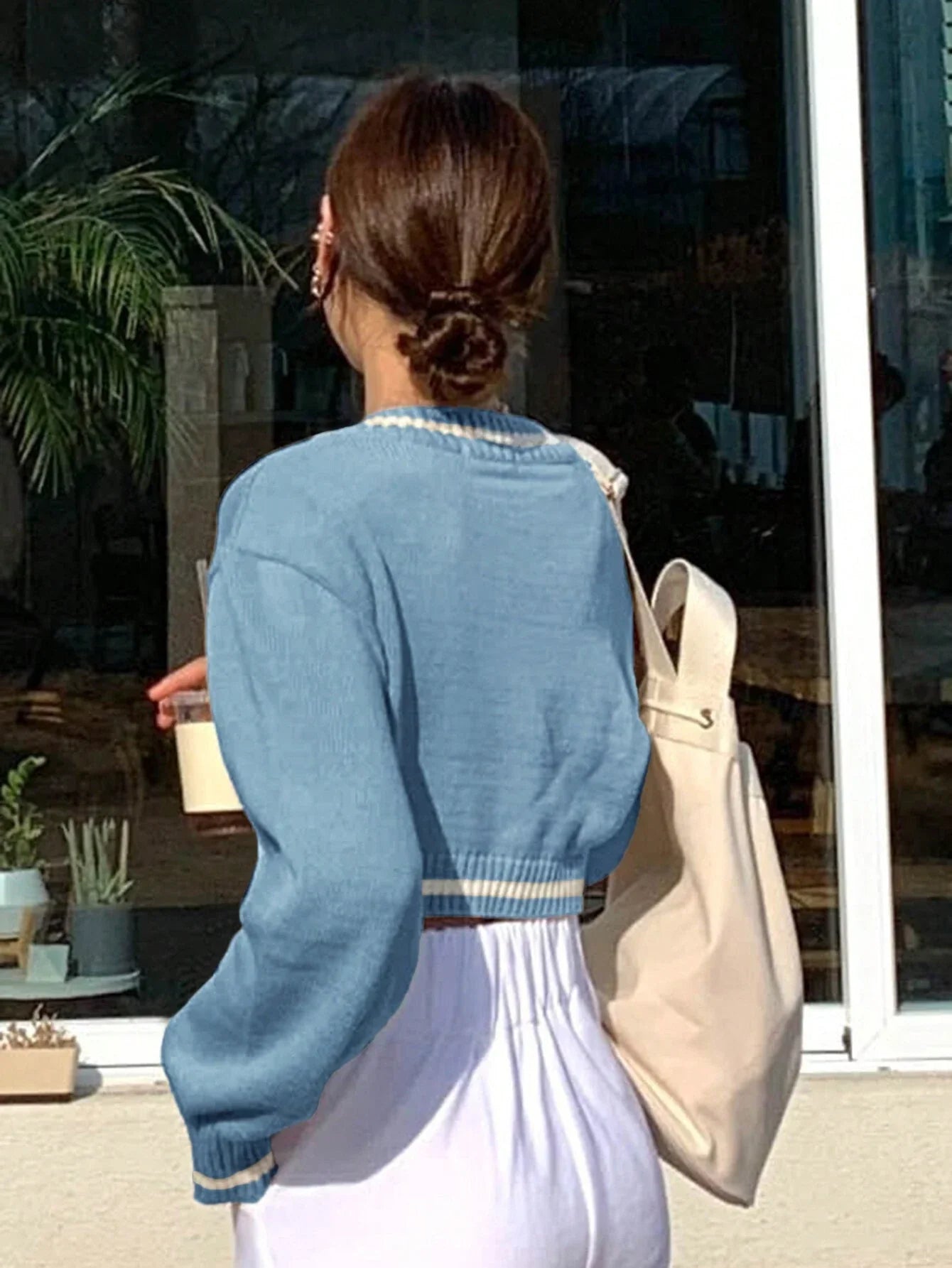 Buy SHEIN DAZY Women's Colorblock Patchwork Cropped Pullover Sweater in Pakistan