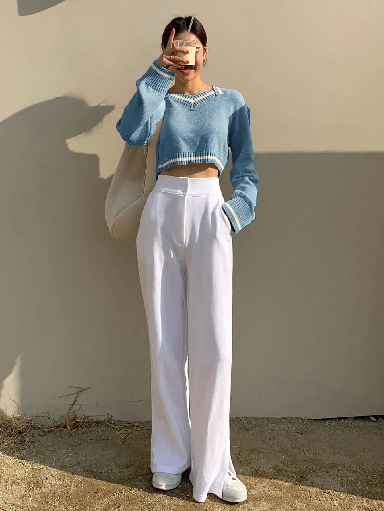 Buy SHEIN DAZY Women's Colorblock Patchwork Cropped Pullover Sweater in Pakistan