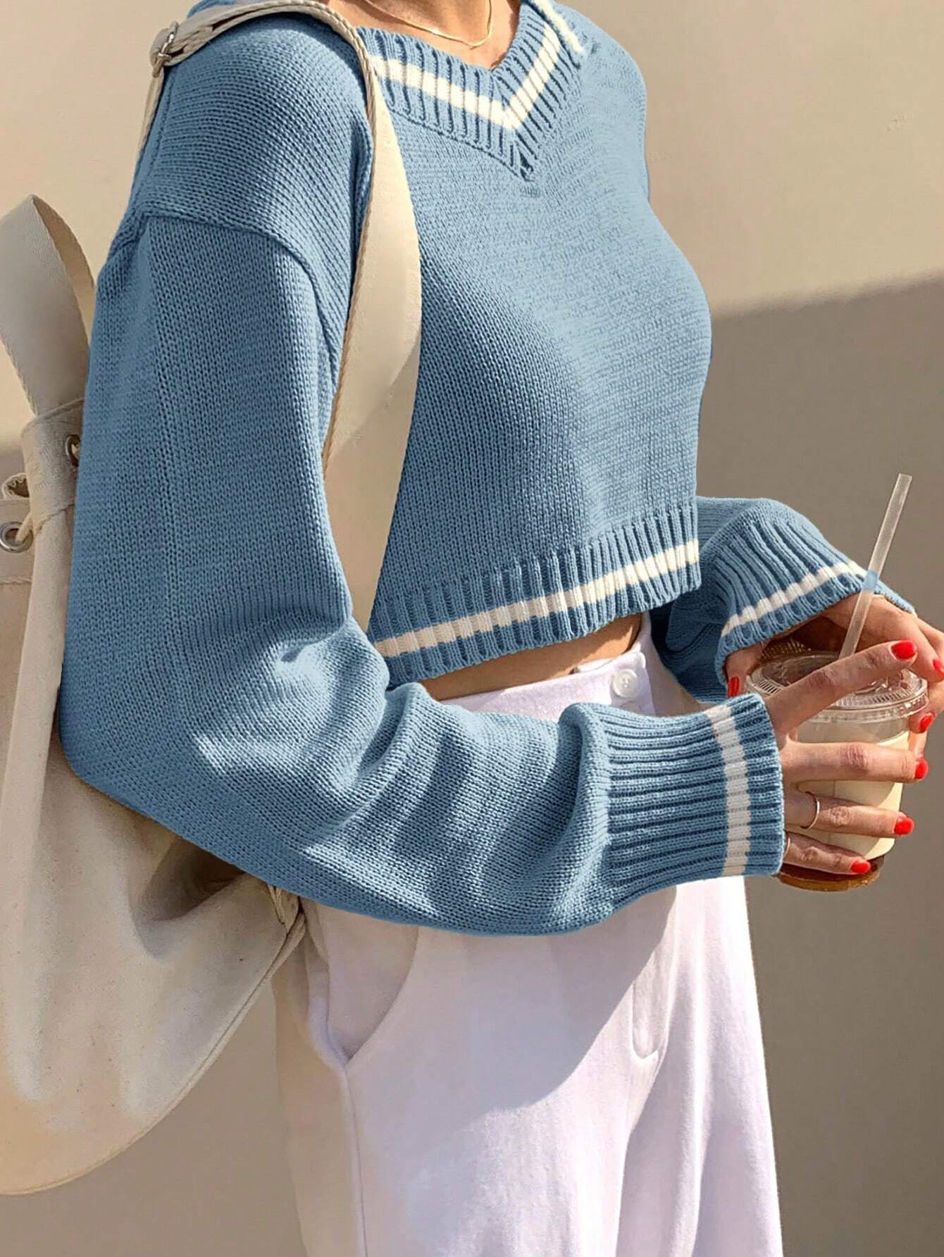 Buy SHEIN DAZY Women's Colorblock Patchwork Cropped Pullover Sweater in Pakistan